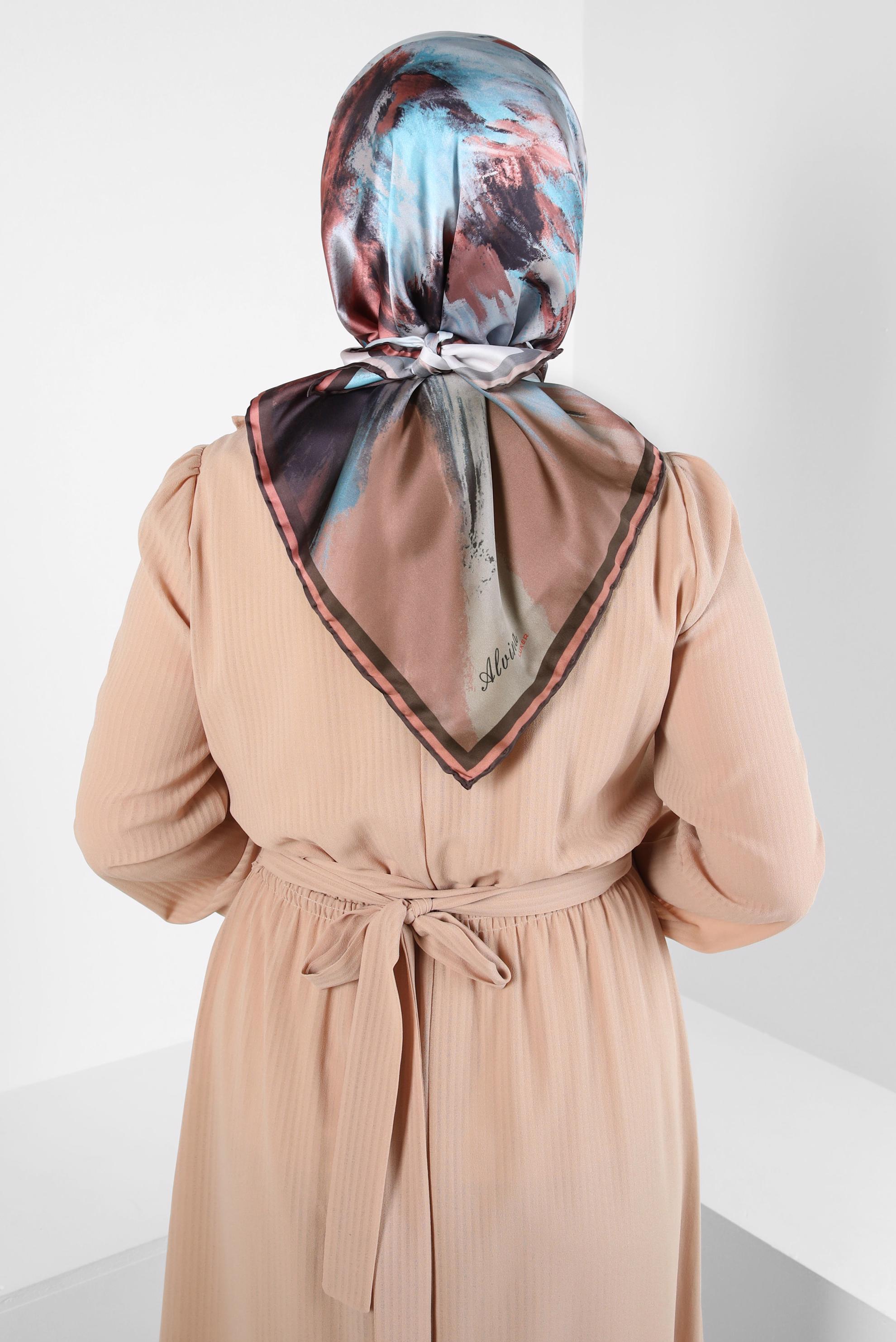 Tesettür giyim TURUNCU ALVİNA DESENLİ EŞARP 8405