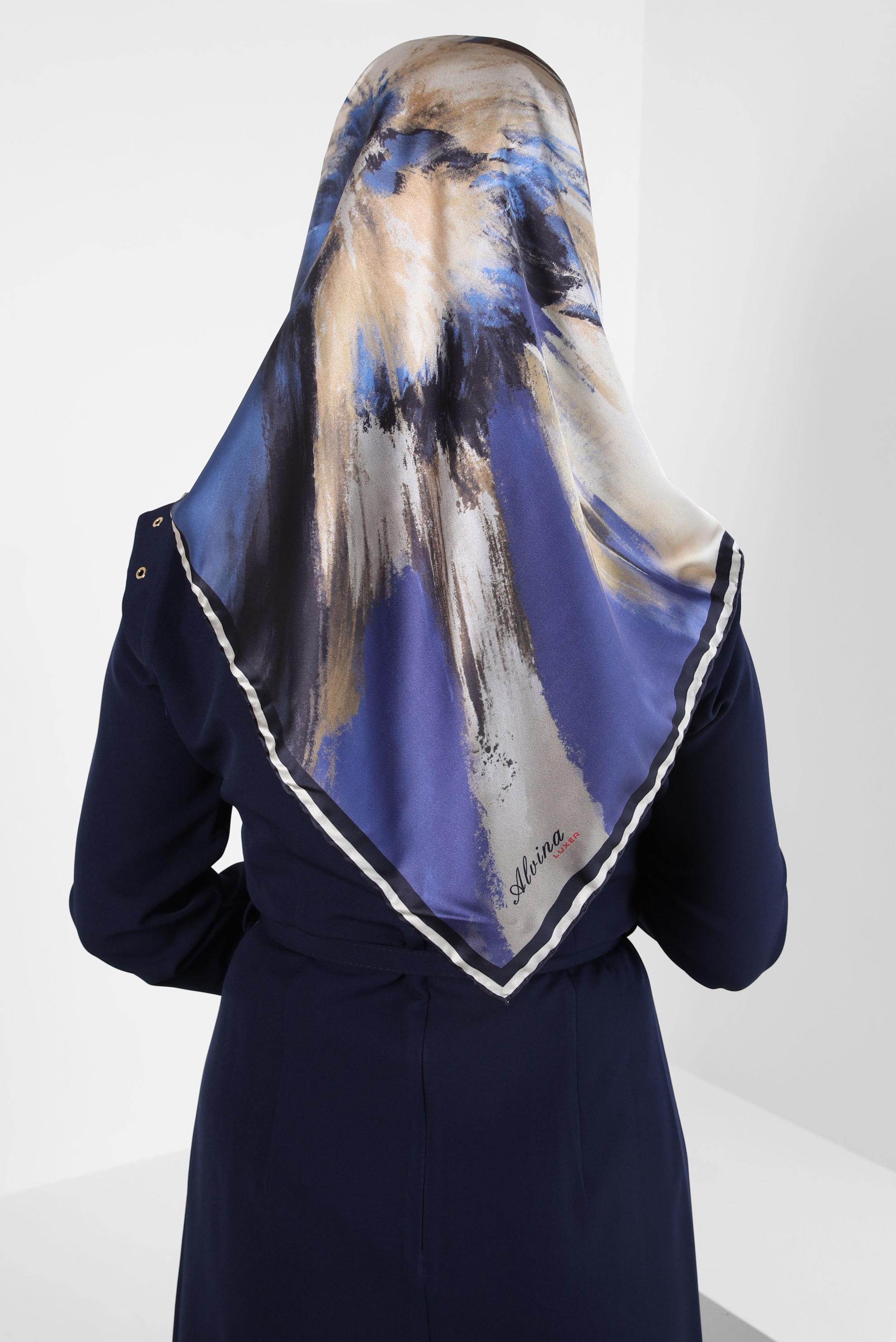 Tesettür giyim LACİVERT ALVİNA DESENLİ EŞARP 8405