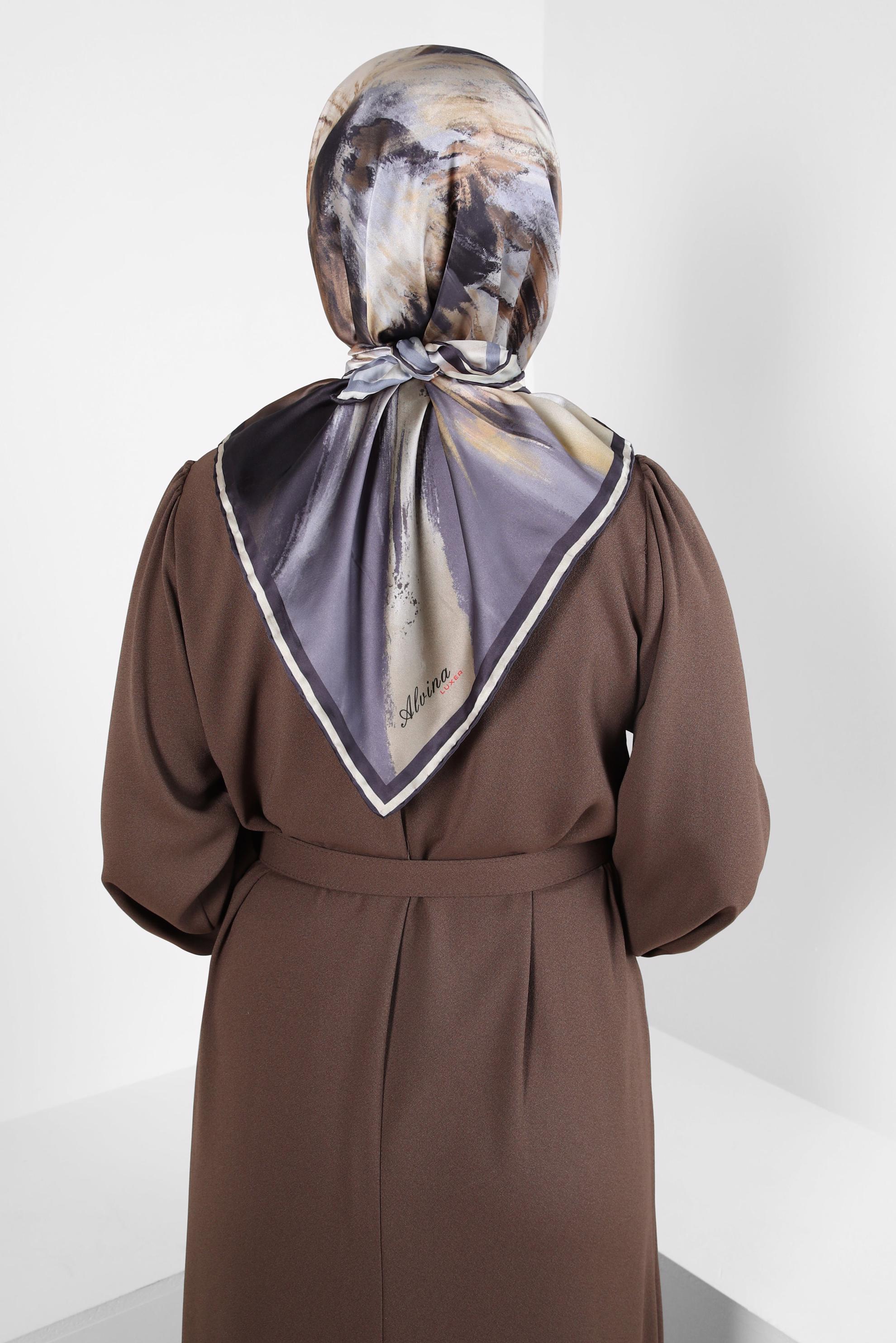 Tesettür giyim GRİ ALVİNA DESENLİ EŞARP 8405