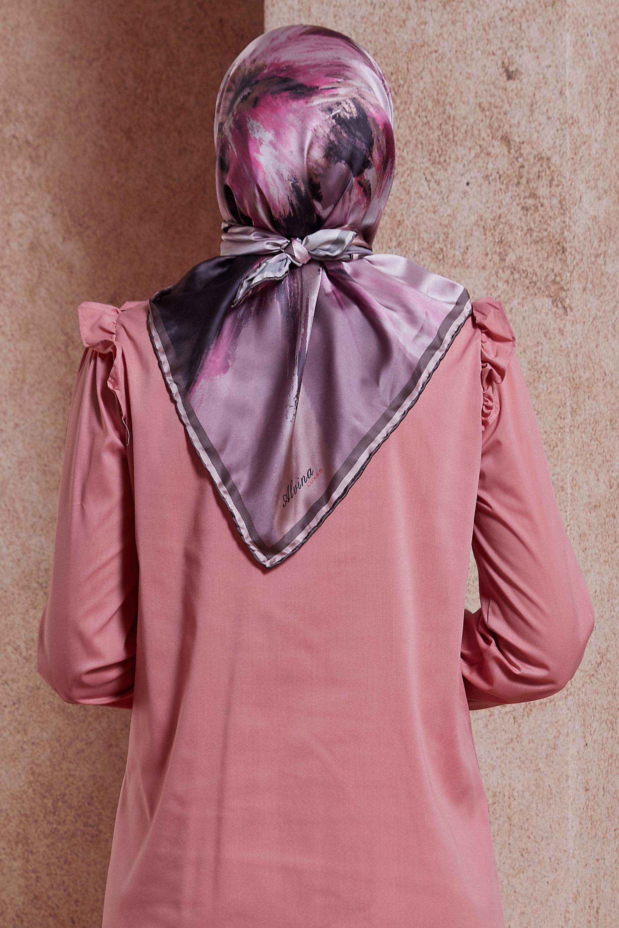 Tesettür giyim PEMBE ALVİNA DESENLİ EŞARP 8405