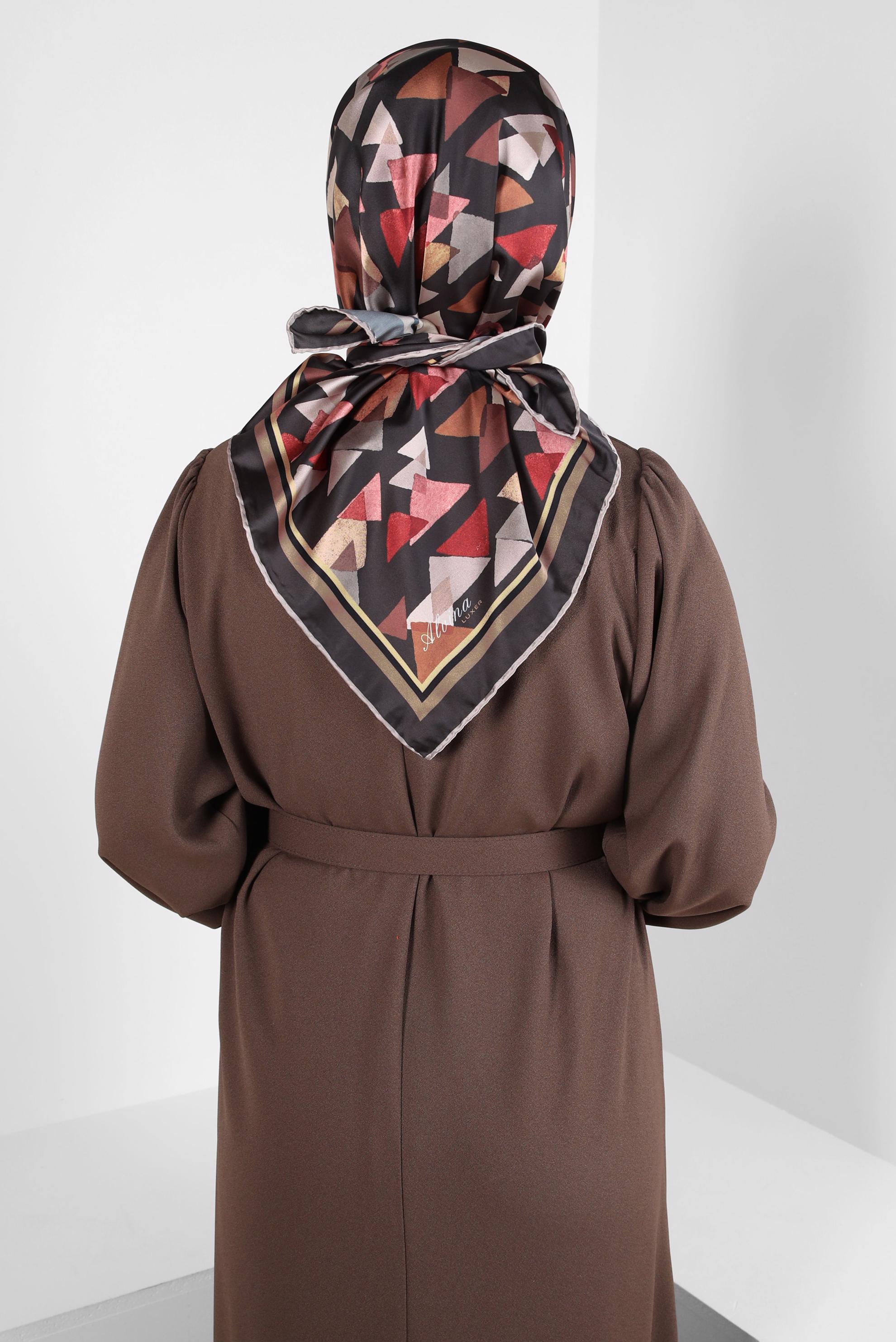 Tesettür giyim KAHVE ALVİNA DESENLİ EŞARP 8408