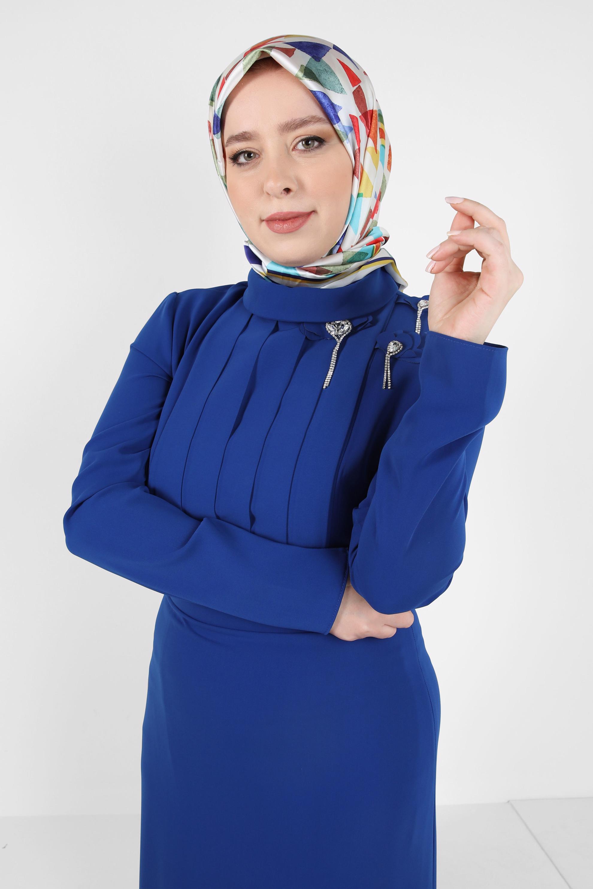 Tesettür giyim LACİVERT ALVİNA DESENLİ EŞARP 8408