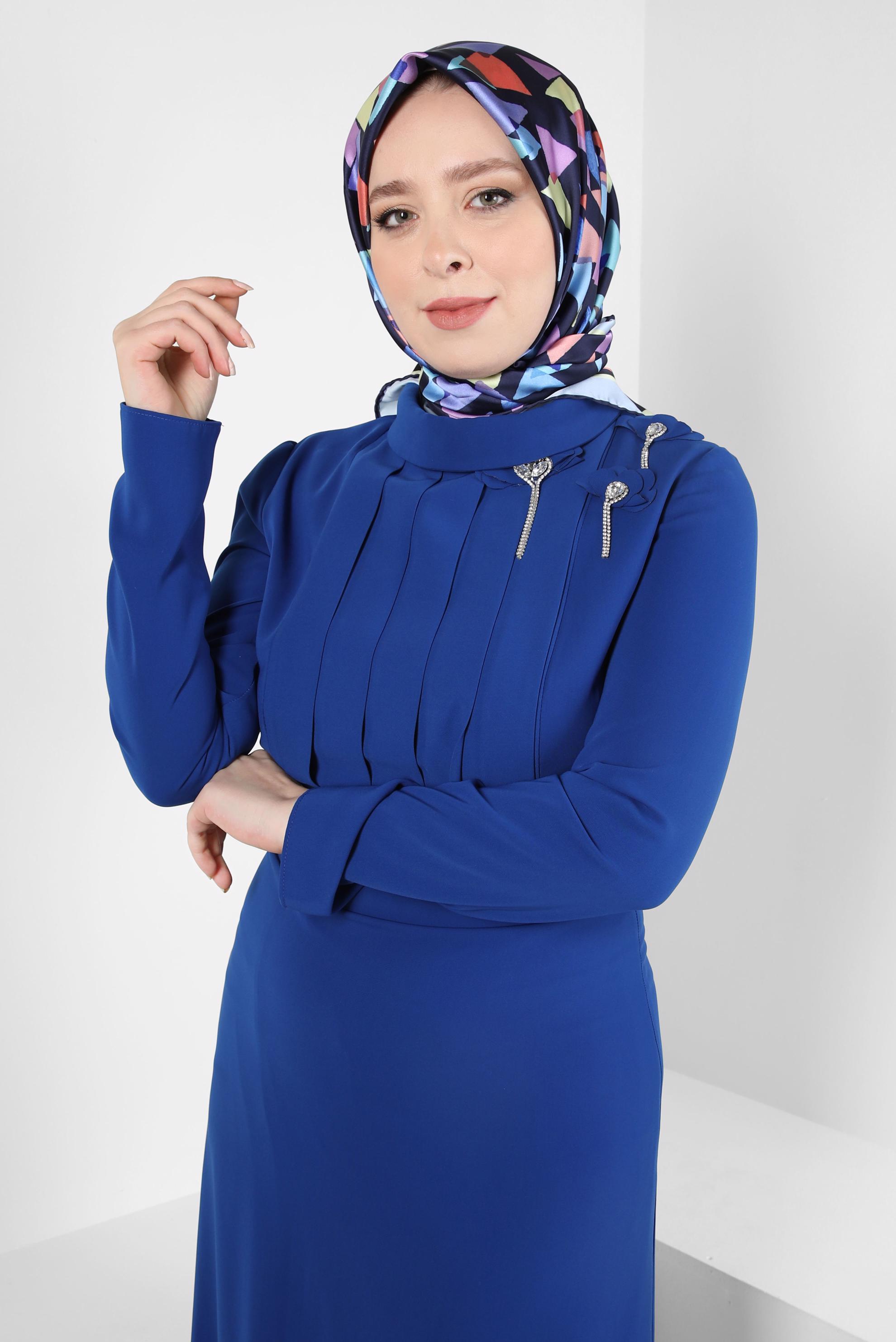 Tesettür giyim LACİVERT ALVİNA DESENLİ EŞARP 8408