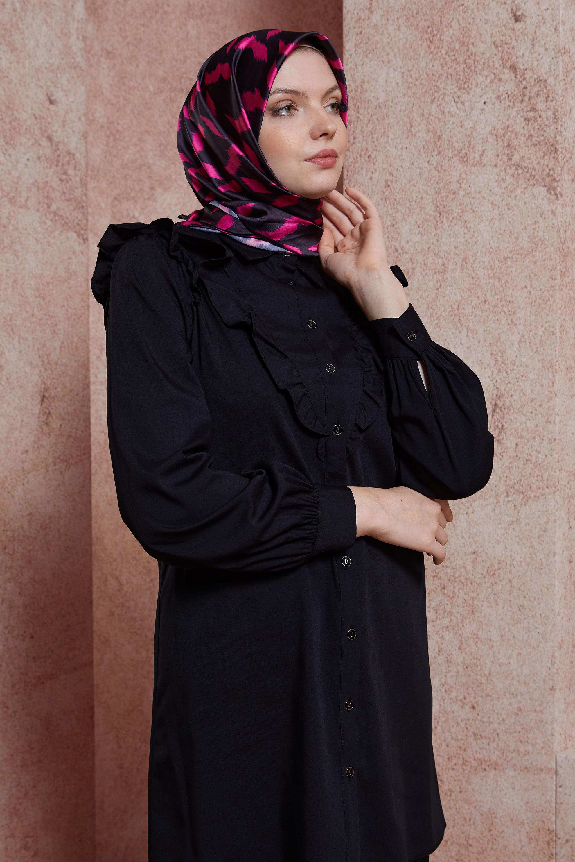 Tesettür giyim SİYAH ALVİNA DESENLİ EŞARP 8409