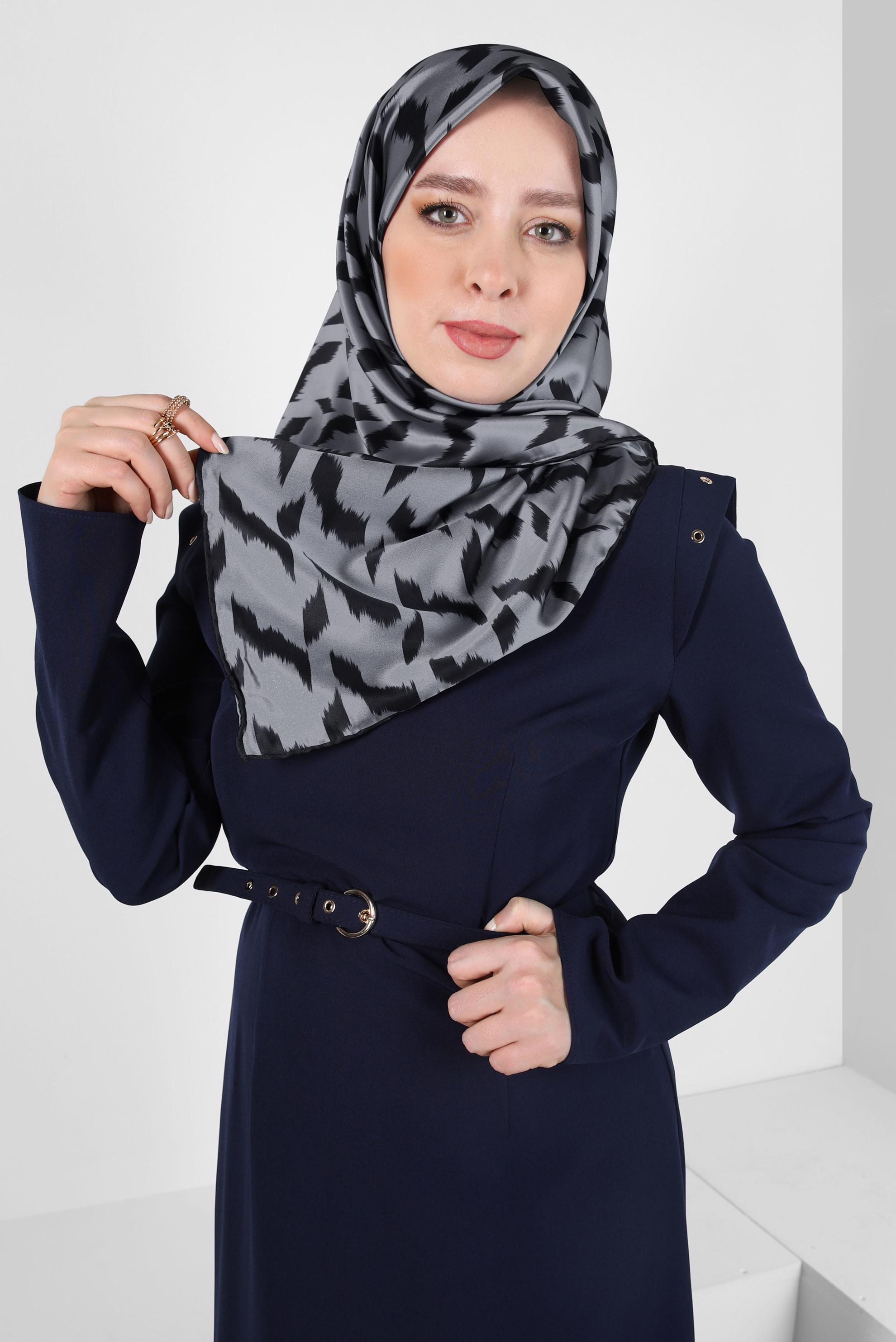 Tesettür giyim GRİ ALVİNA DESENLİ EŞARP 8409
