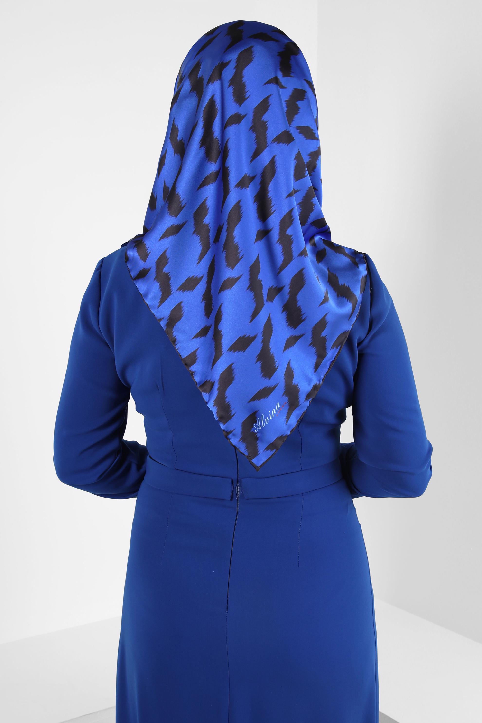 Tesettür giyim LACİVERT ALVİNA DESENLİ EŞARP 8409