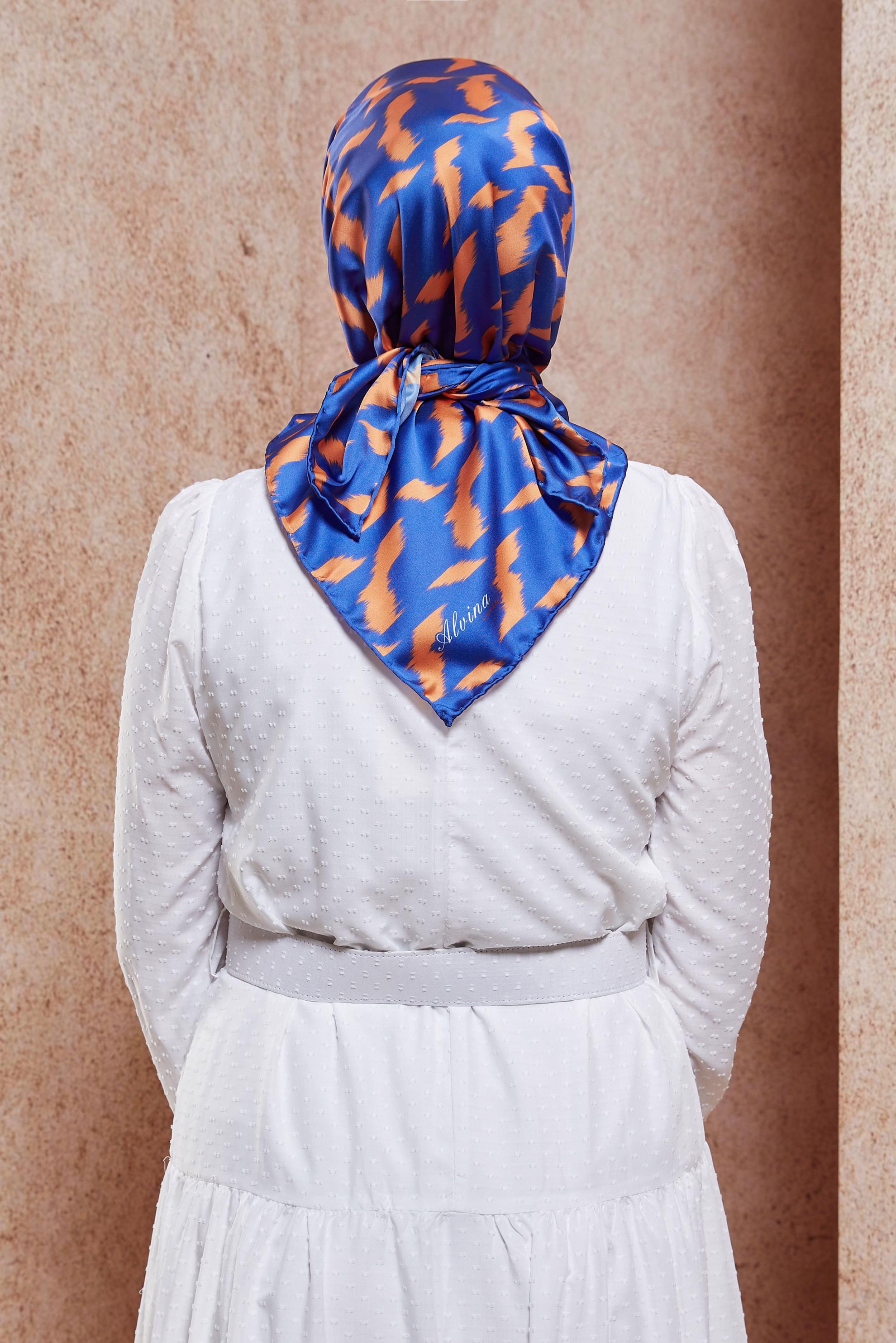 Tesettür giyim LACİVERT ALVİNA DESENLİ EŞARP 8409