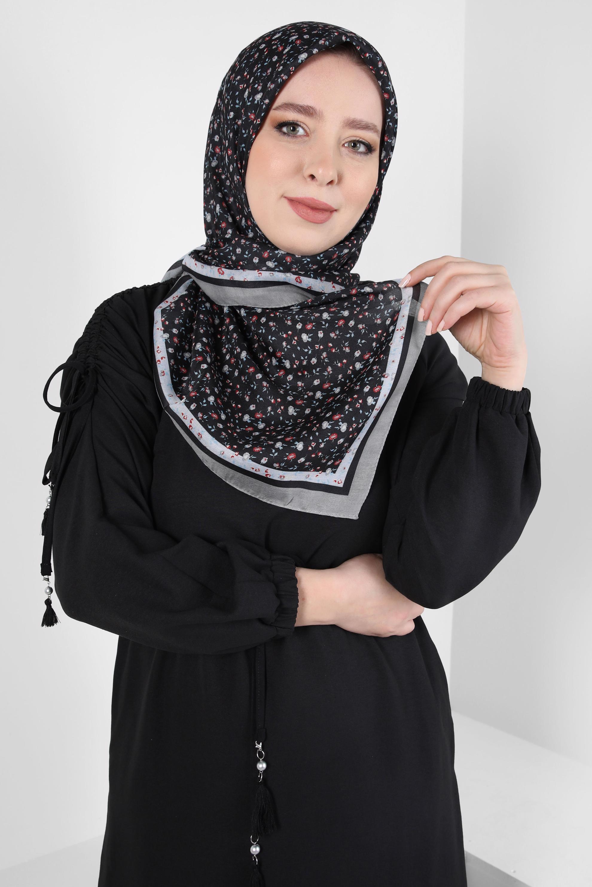 Tesettür giyim GRİ ALVİNA DESENLİ SOFT EŞARP 8411