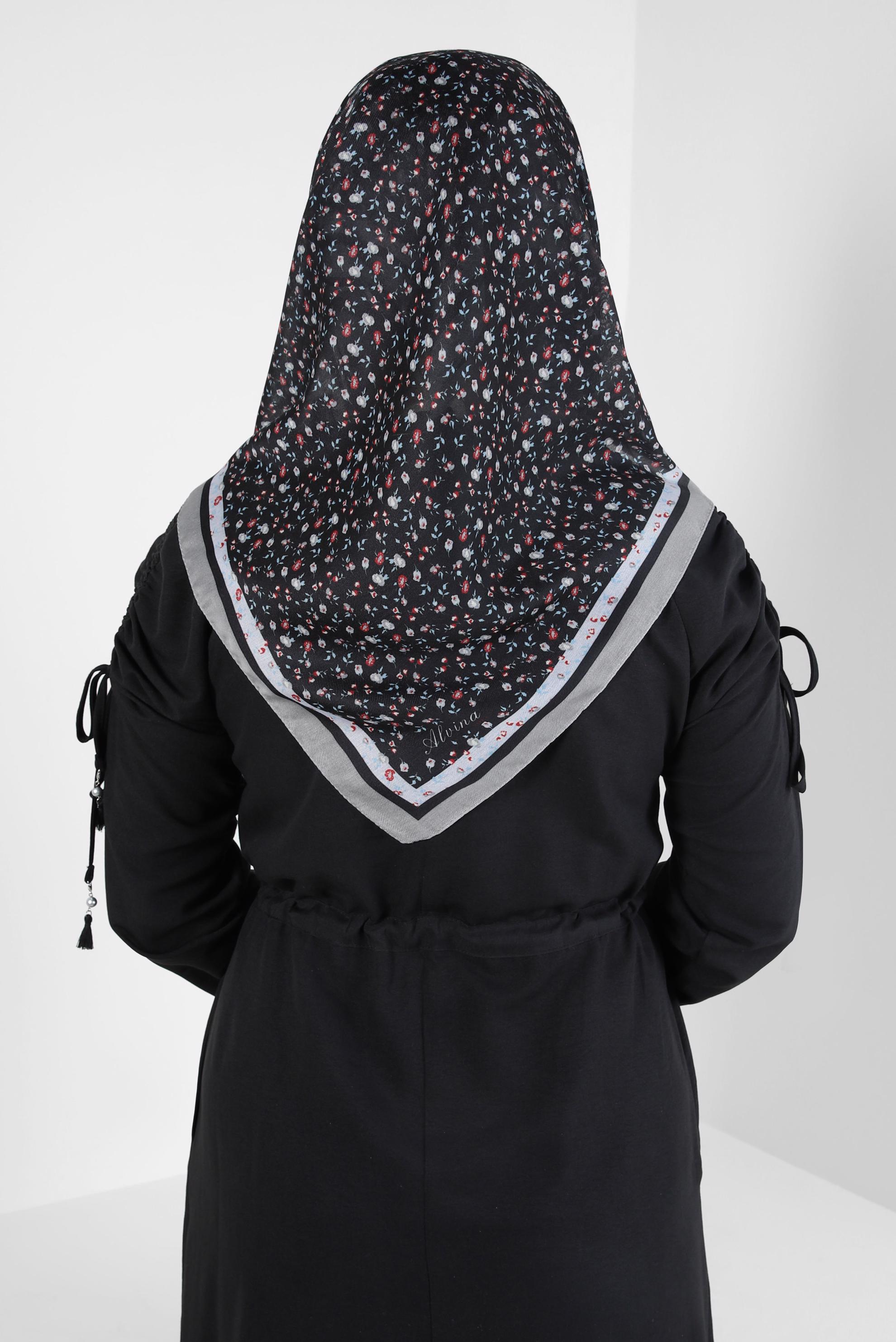 Tesettür giyim GRİ ALVİNA DESENLİ SOFT EŞARP 8411