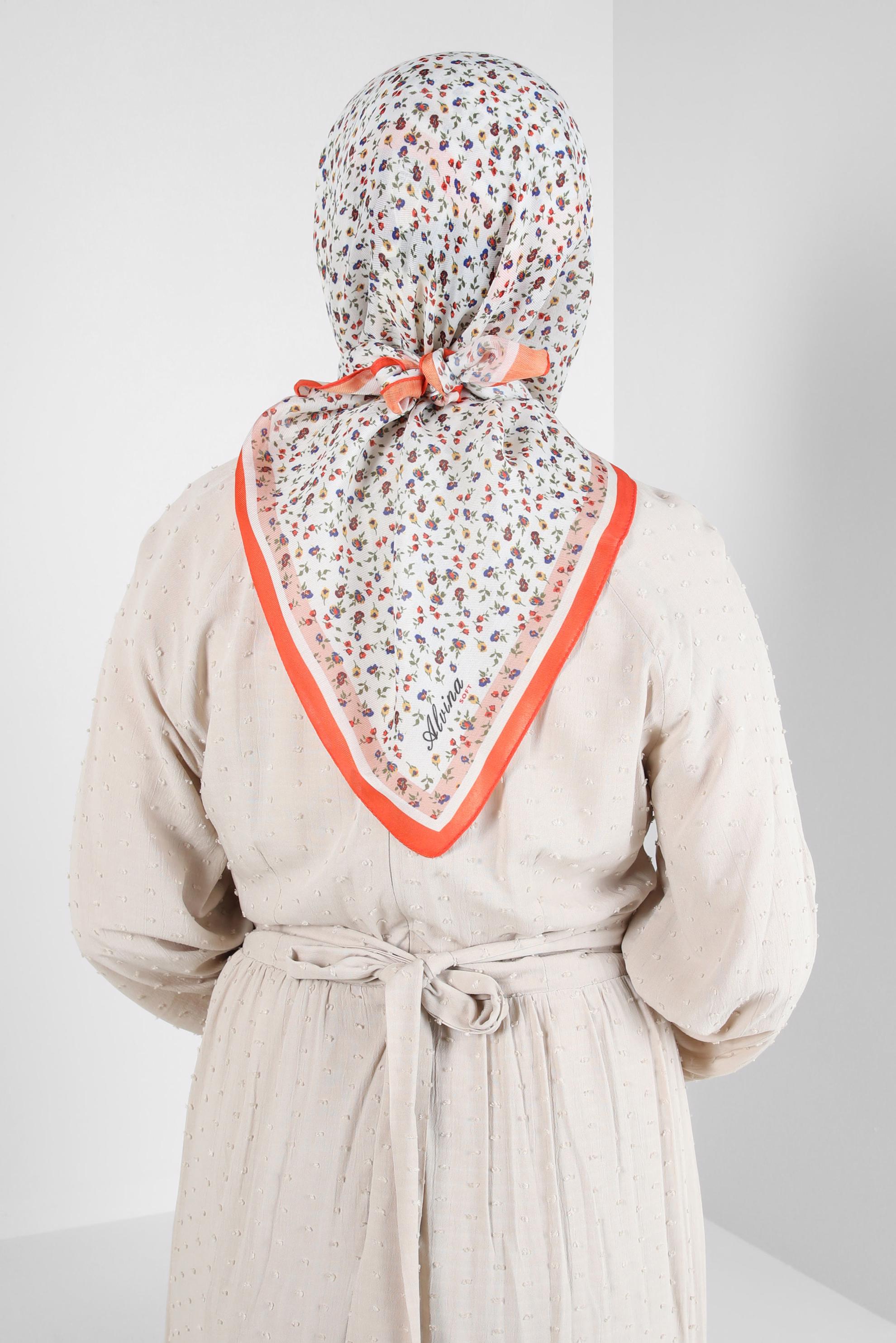 Tesettür giyim TURUNCU ALVİNA DESENLİ SOFT EŞARP 8411