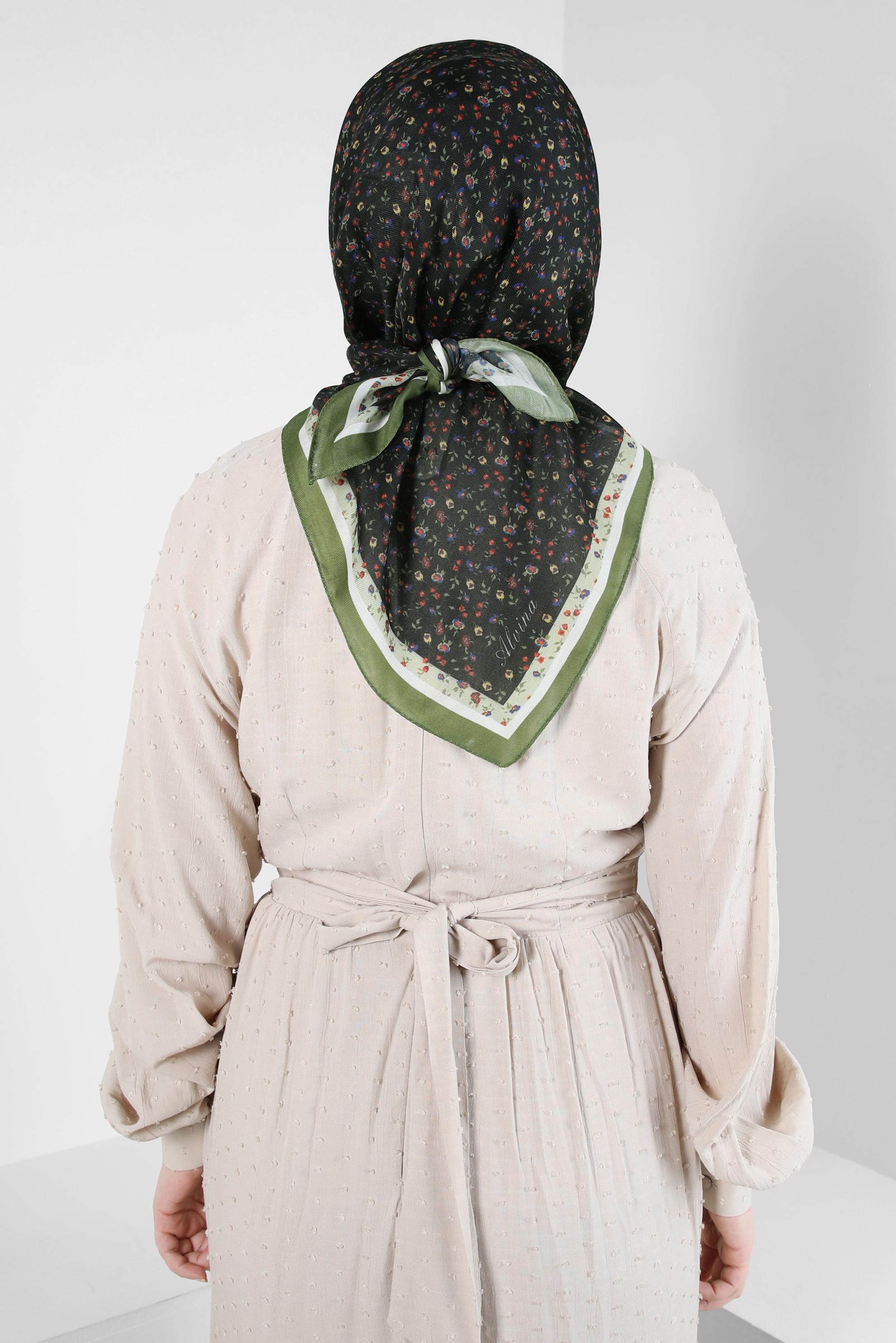 Tesettür giyim HAKİ ALVİNA DESENLİ SOFT EŞARP 8411