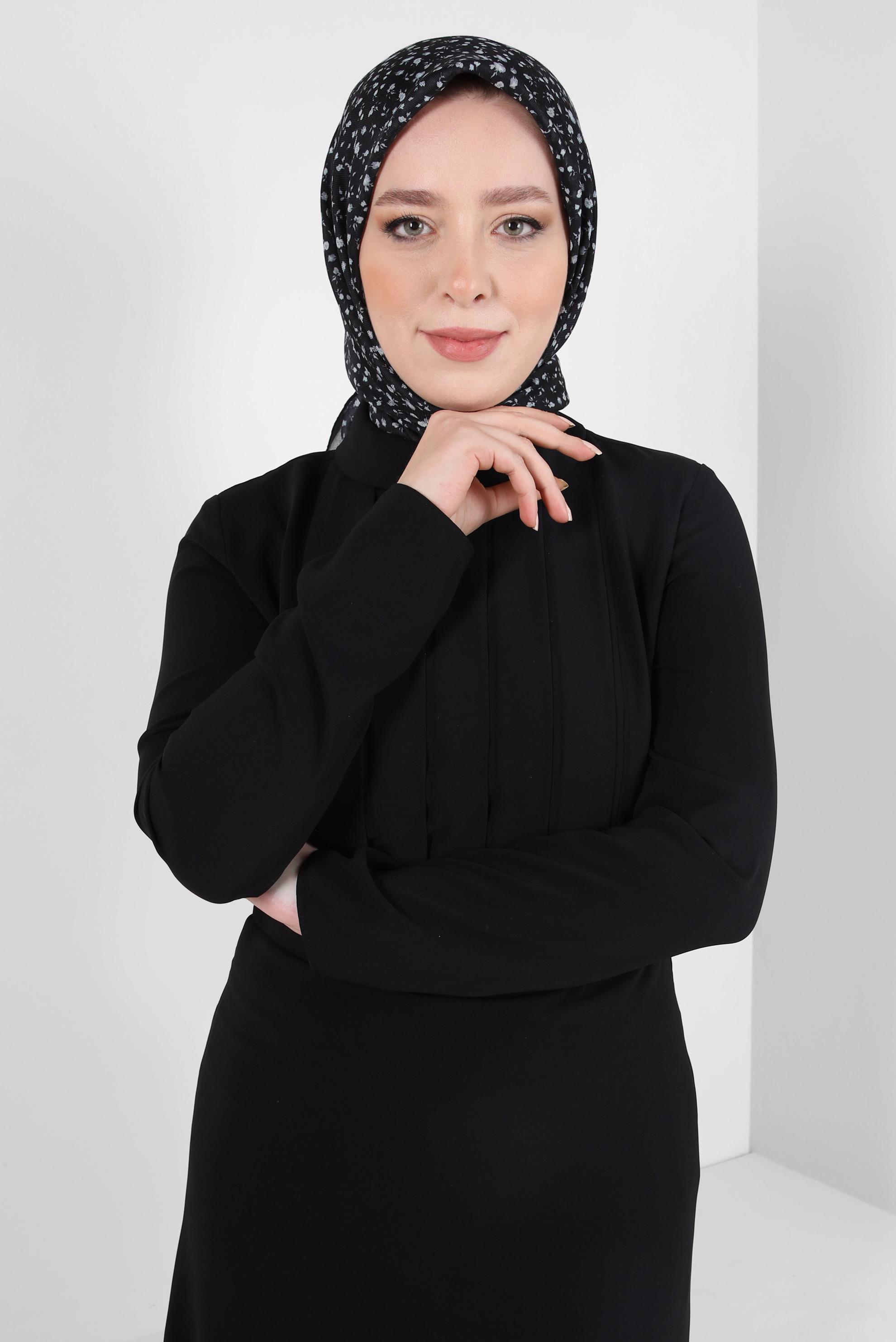 Tesettür giyim SİYAH ALVİNA DESENLİ SOFT EŞARP 8411