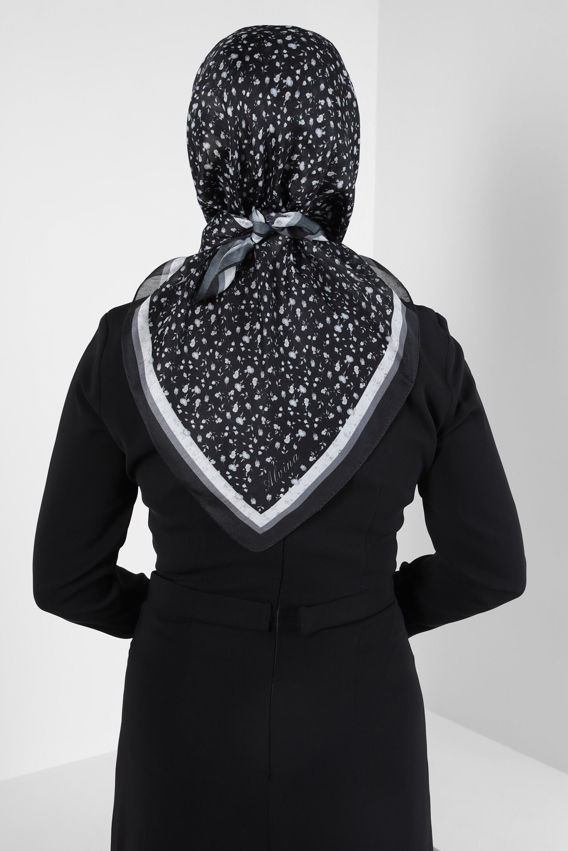 Tesettür giyim SİYAH ALVİNA DESENLİ SOFT EŞARP 8411