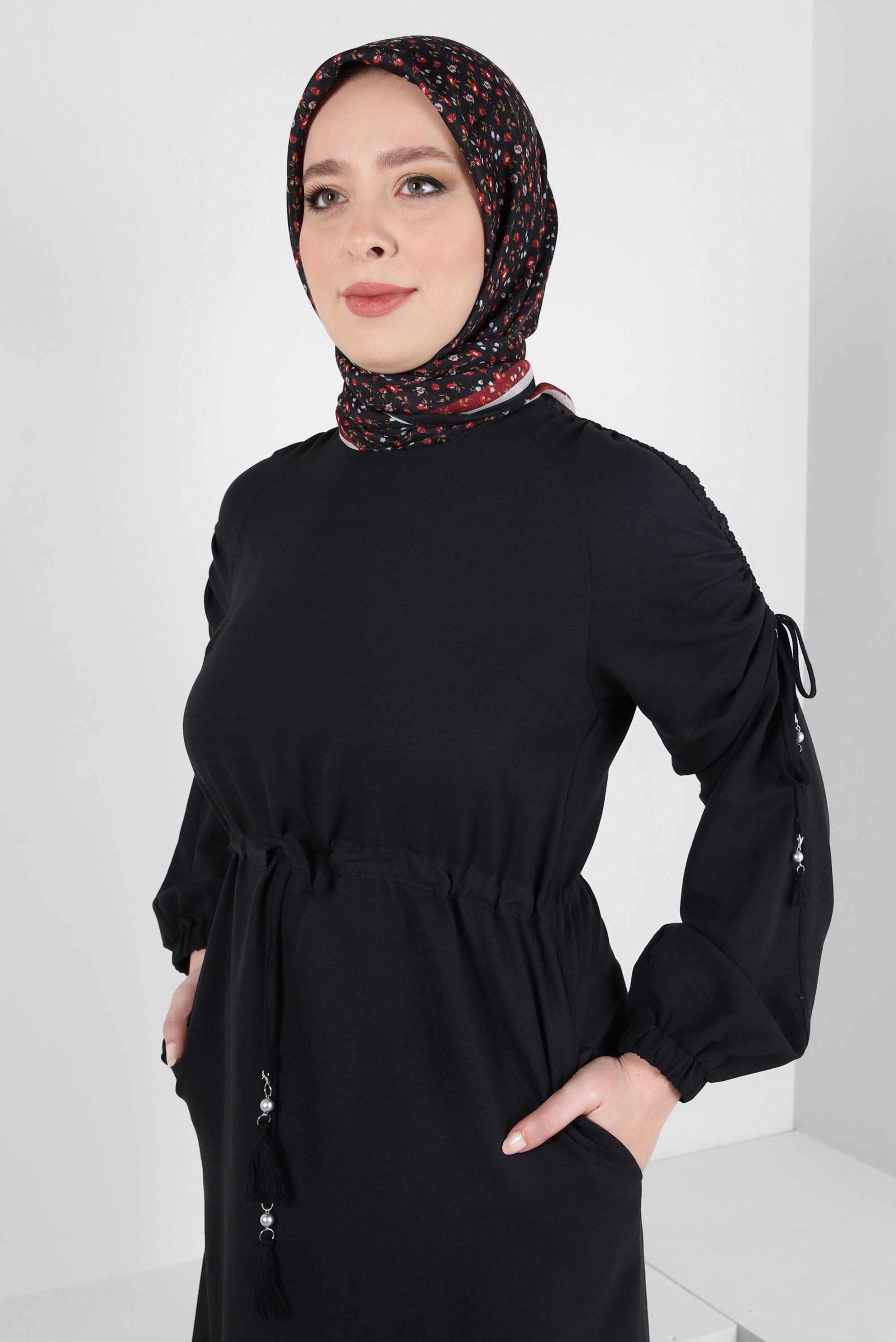 Tesettür giyim SİYAH ALVİNA DESENLİ SOFT EŞARP 8411