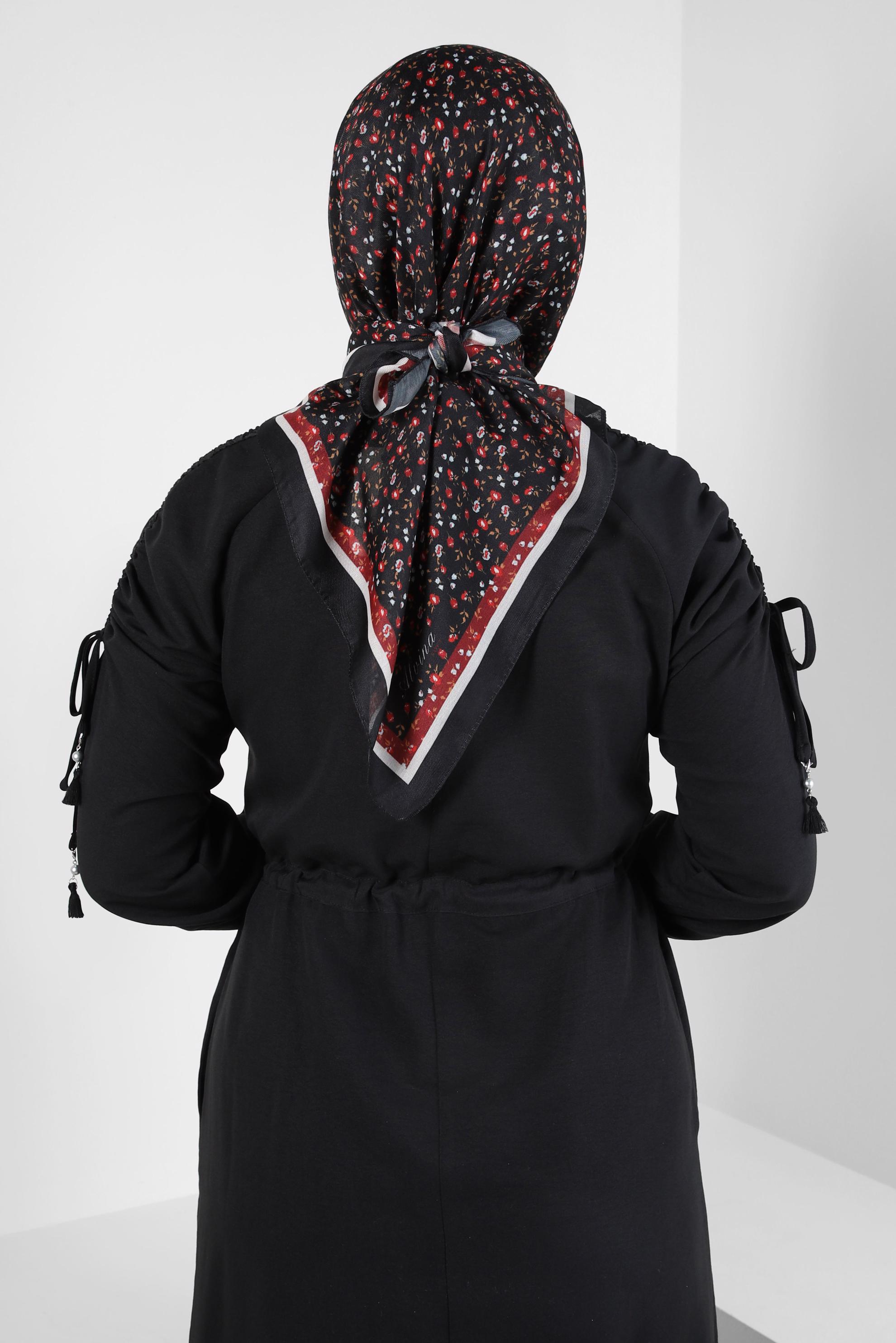 Tesettür giyim SİYAH ALVİNA DESENLİ SOFT EŞARP 8411