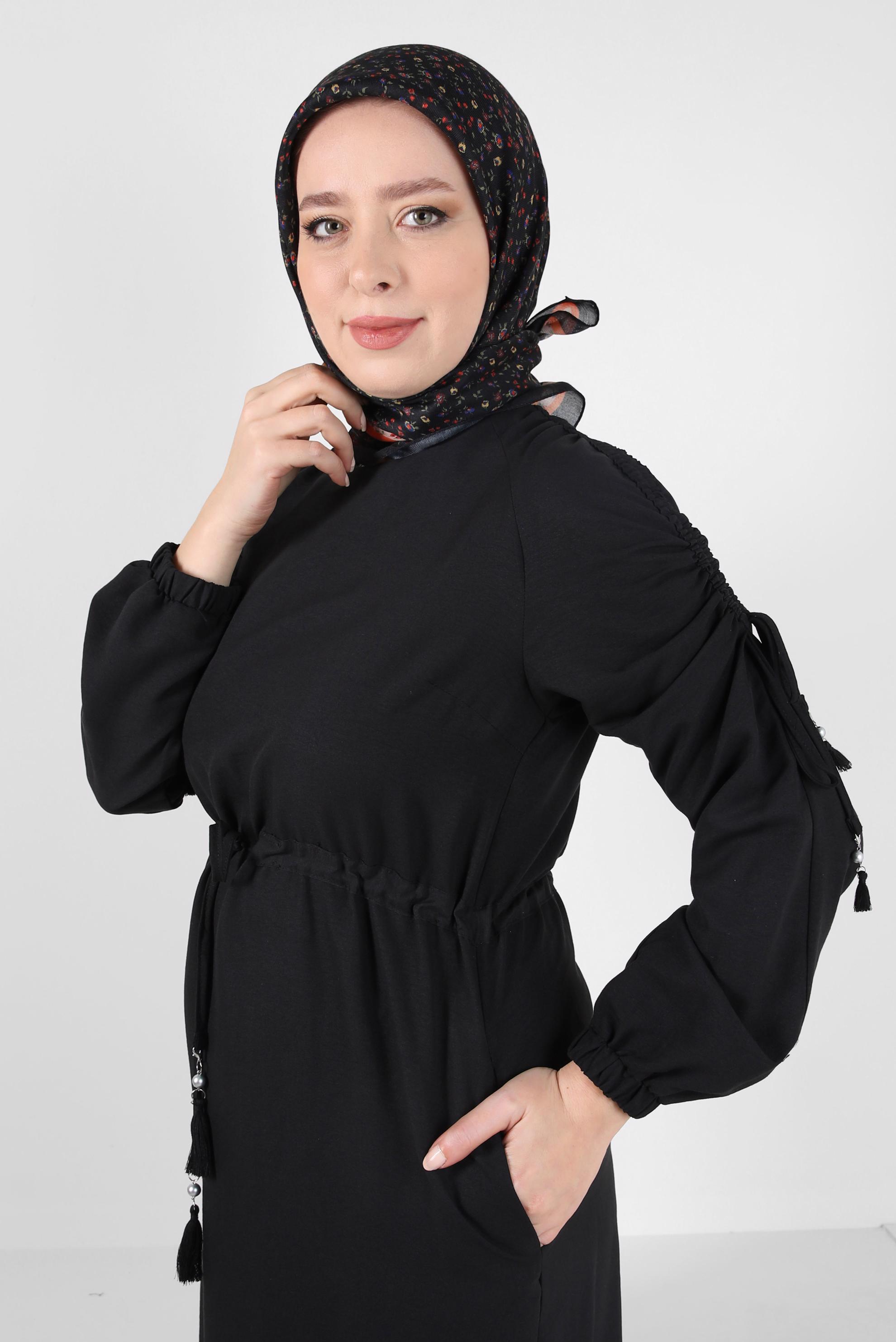 Tesettür giyim SİYAH ALVİNA DESENLİ SOFT EŞARP 8411