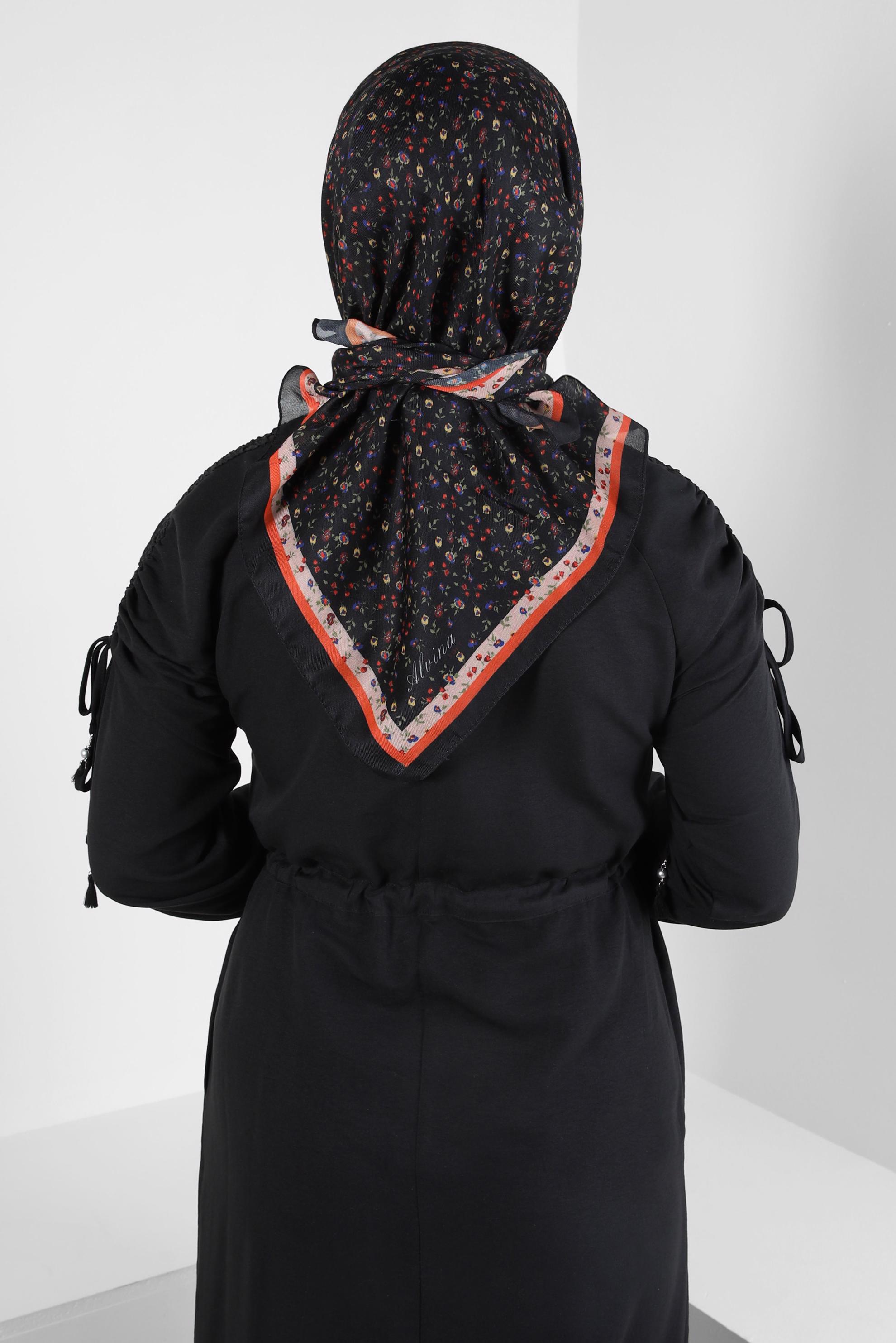 Tesettür giyim SİYAH ALVİNA DESENLİ SOFT EŞARP 8411