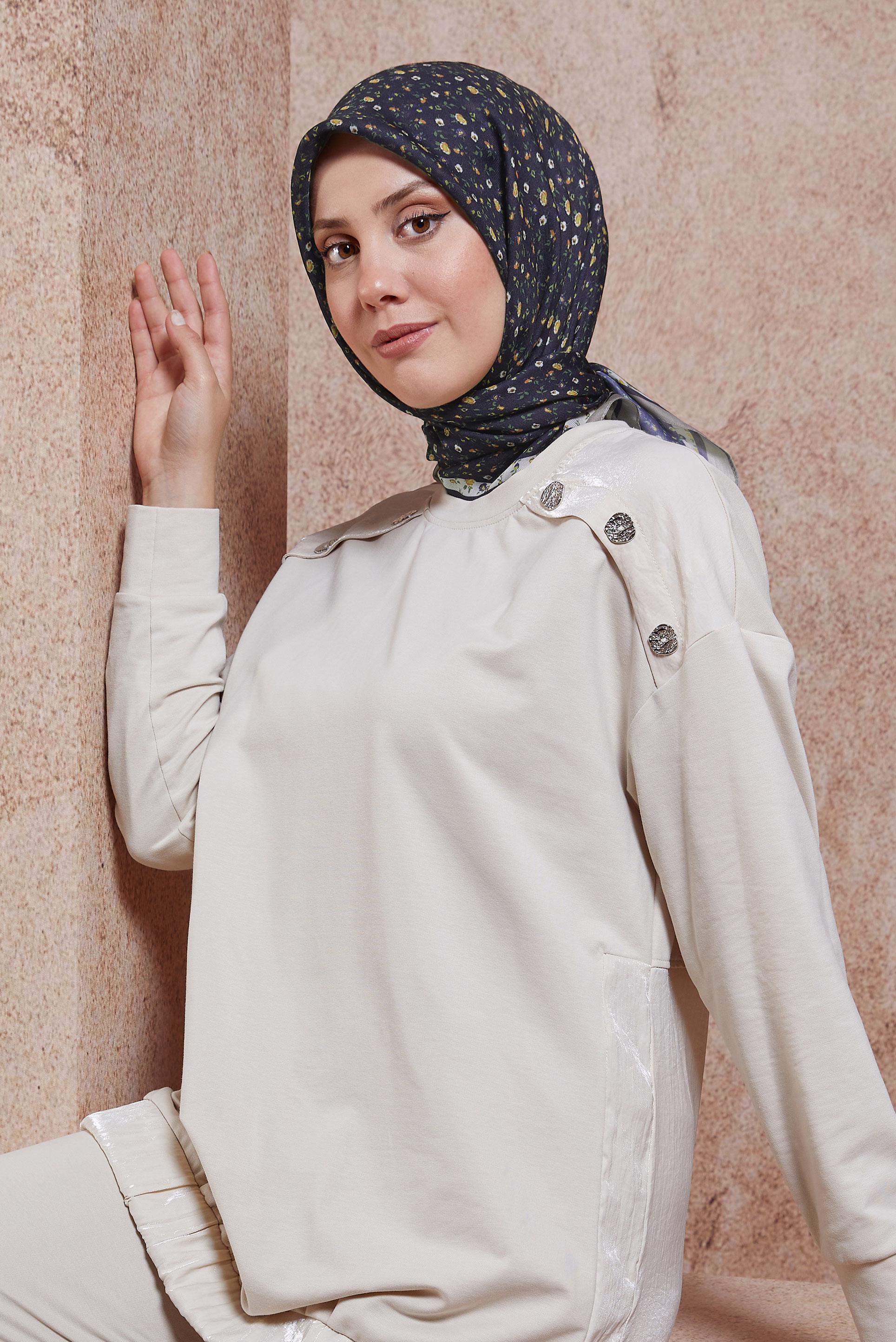 Tesettür giyim BEJ ALVİNA DESENLİ SOFT EŞARP 8411