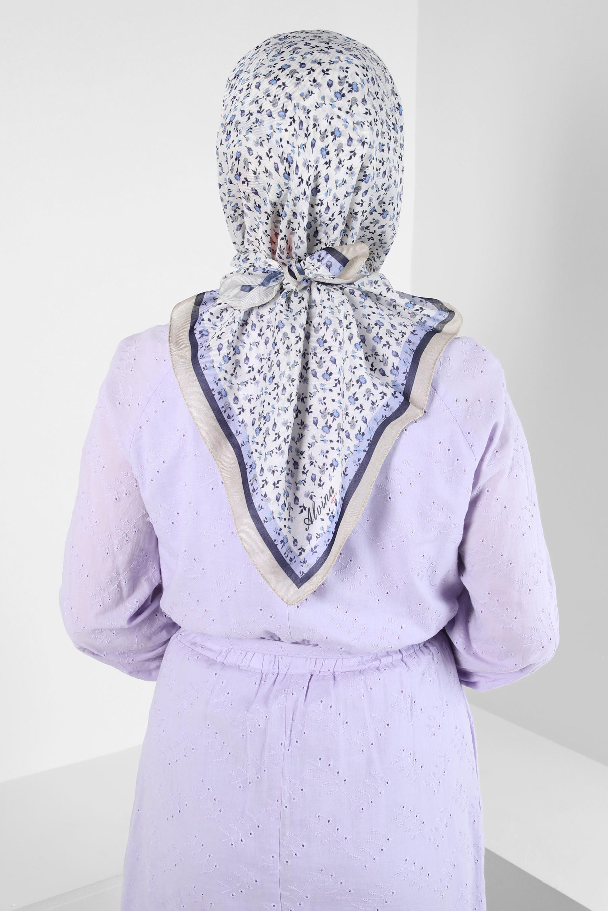 Tesettür giyim LACİVERT ALVİNA DESENLİ SOFT EŞARP 8411