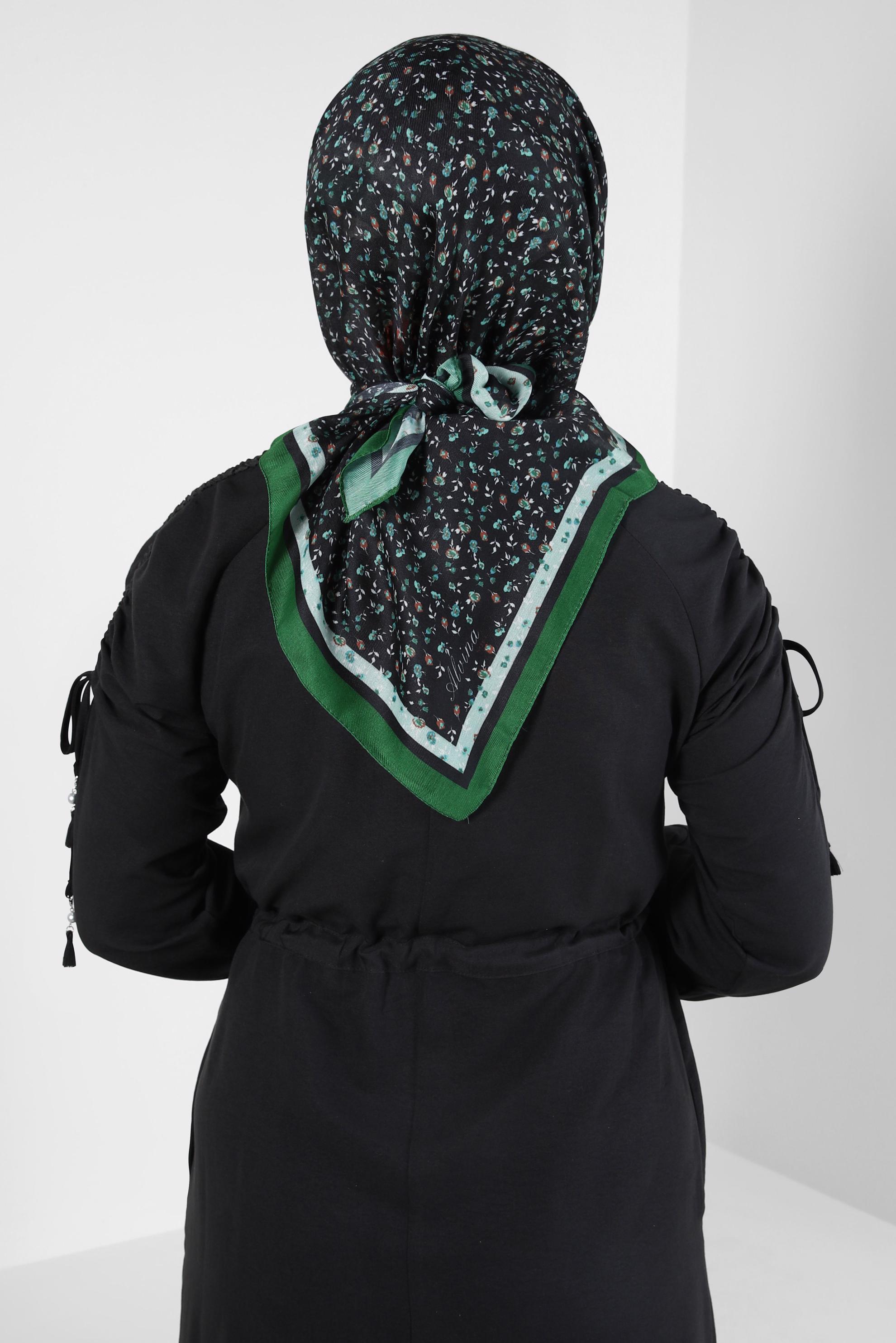 Tesettür giyim YEŞİL ALVİNA DESENLİ SOFT EŞARP 8411