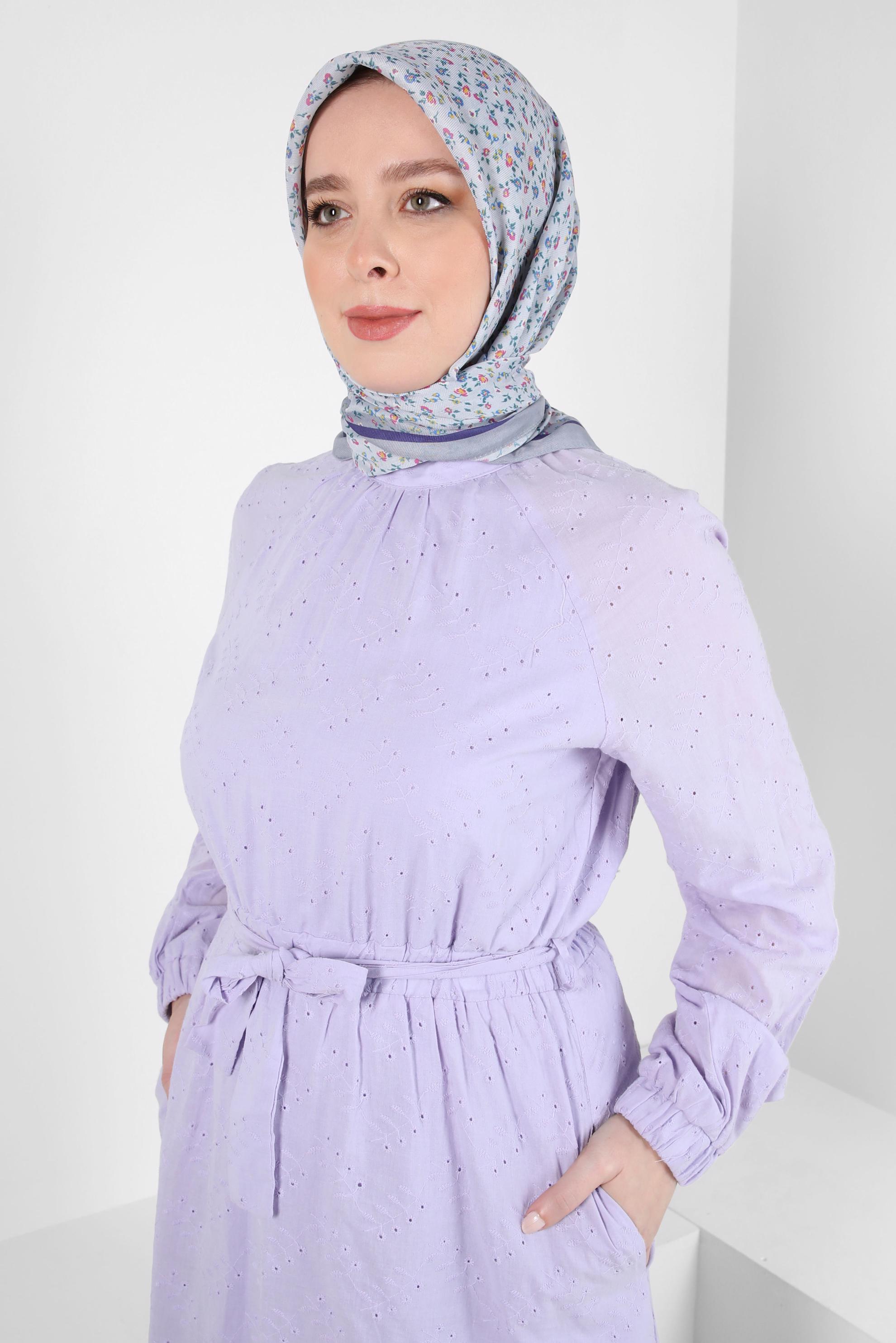 Tesettür giyim LACİVERT ALVİNA DESENLİ SOFT EŞARP 8411