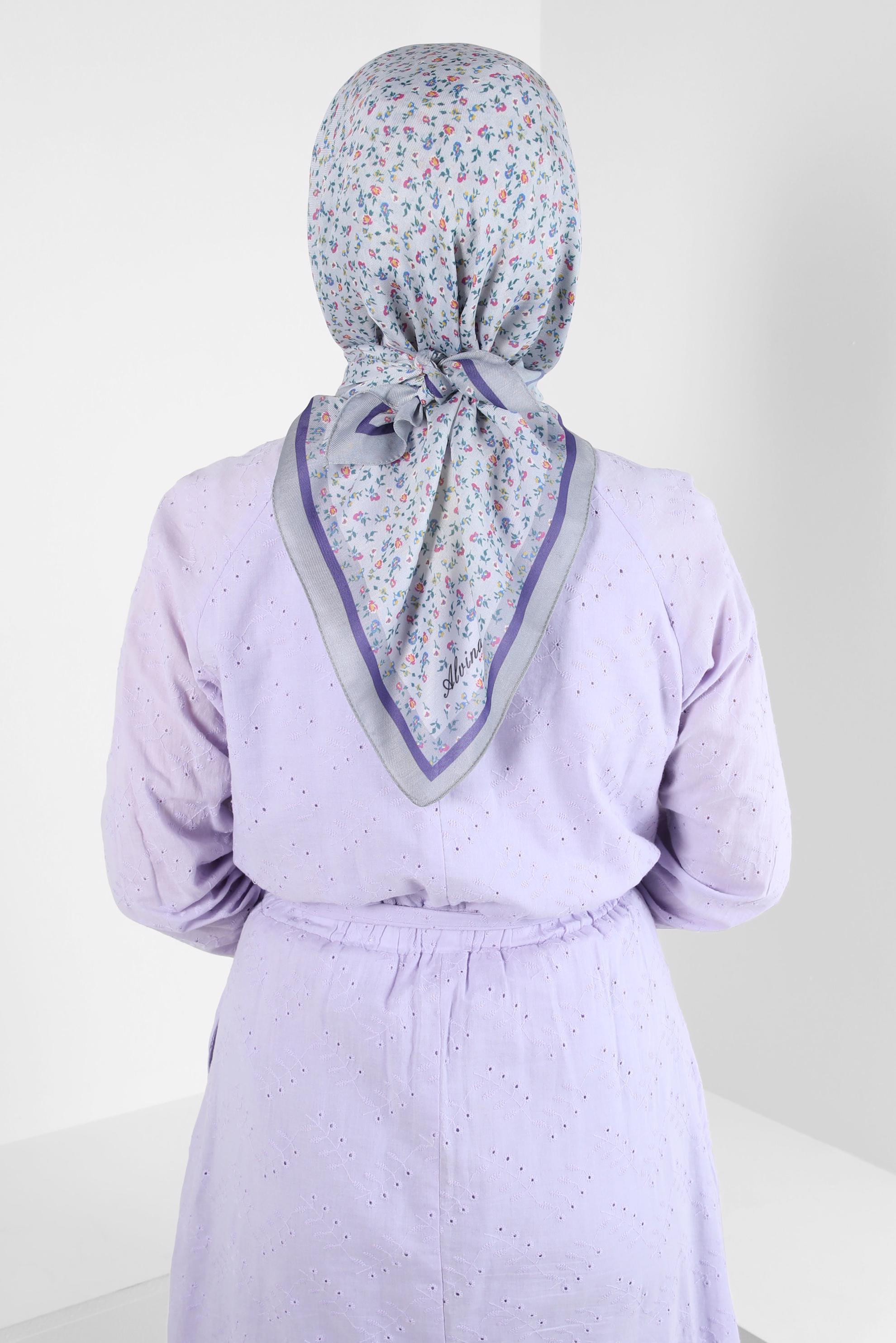 Tesettür giyim LACİVERT ALVİNA DESENLİ SOFT EŞARP 8411