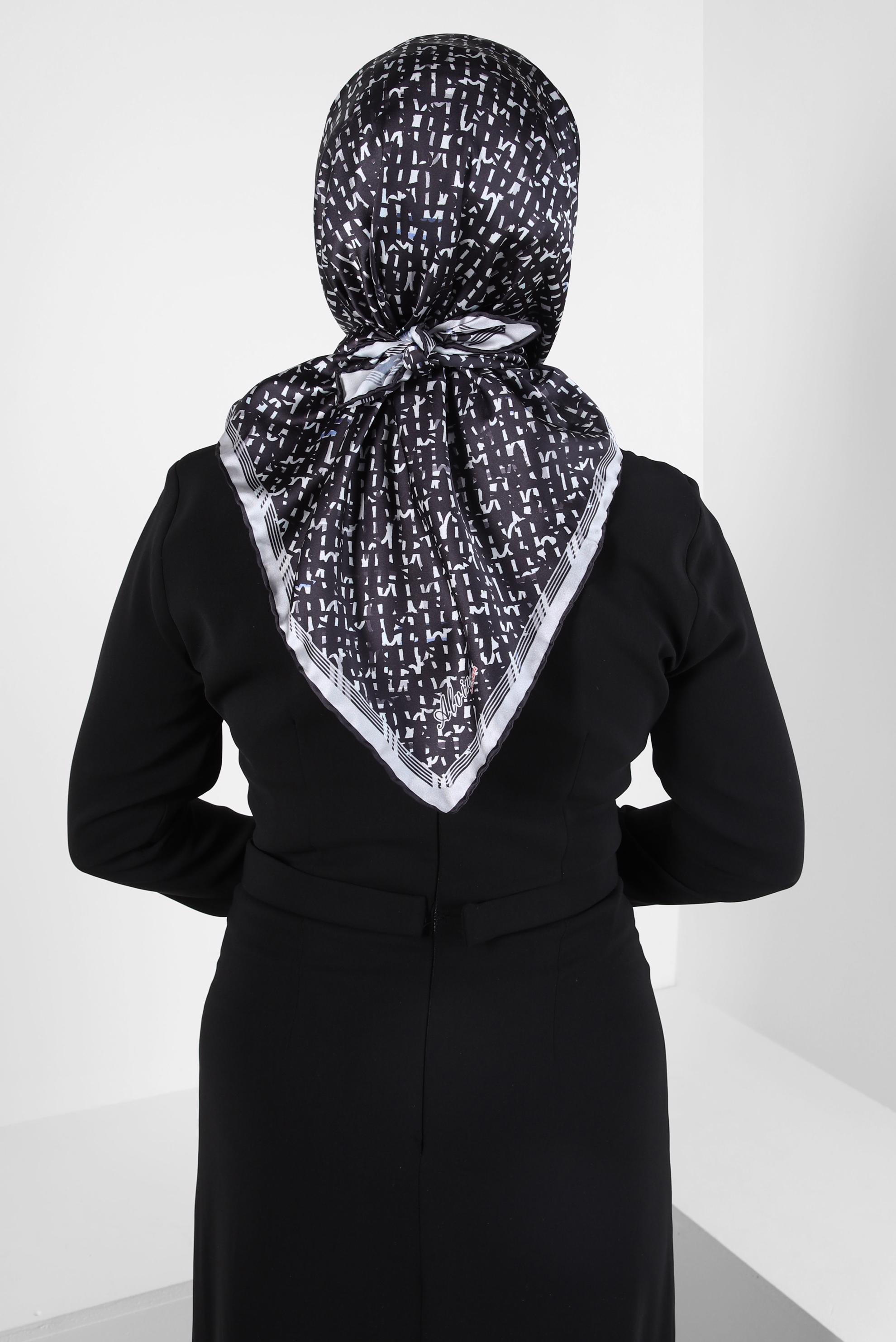 Tesettür giyim SİYAH ALVİNA DESENLİ EŞARP 8412