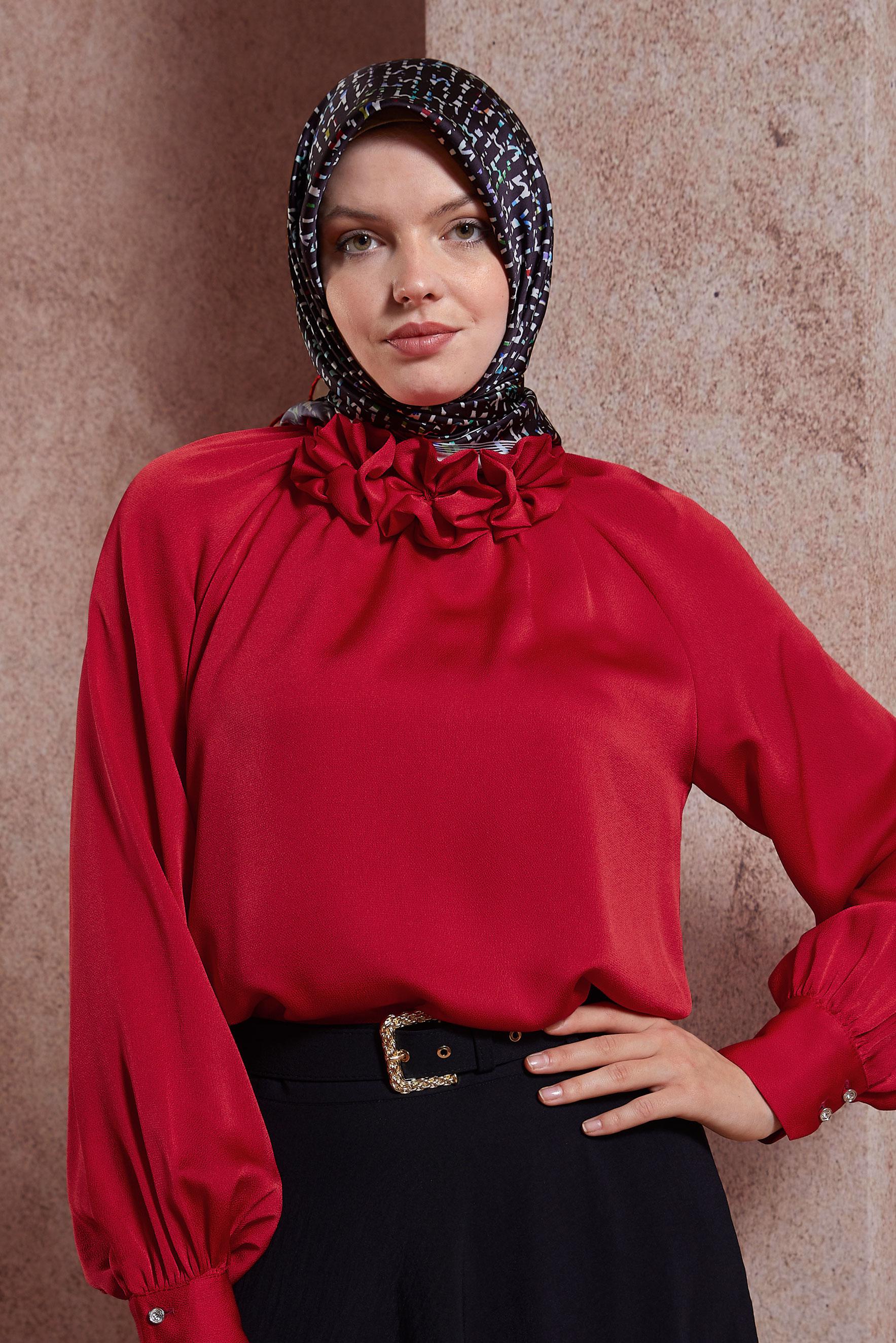 Tesettür giyim KIRMIZI ALVİNA DESENLİ EŞARP 8412