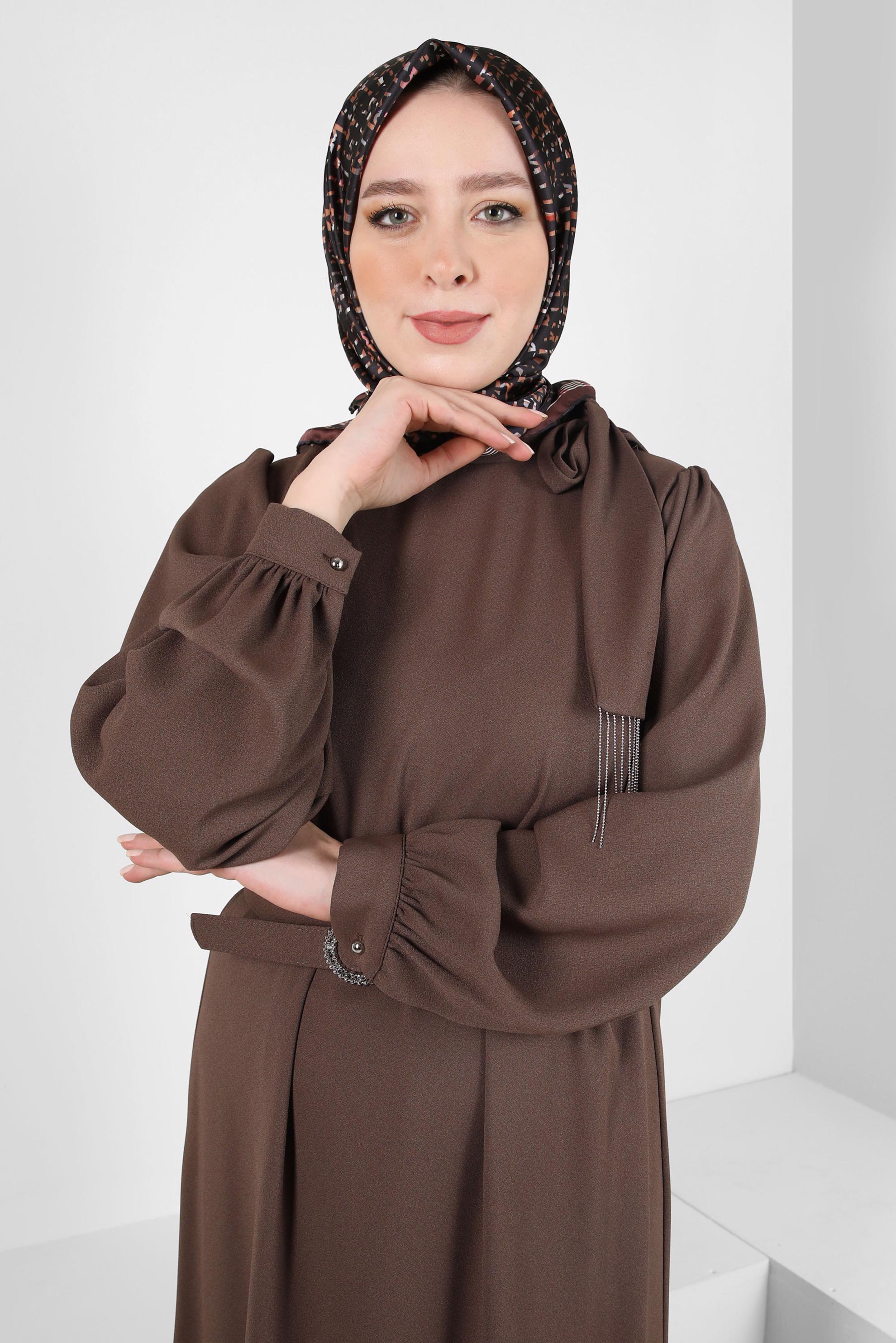Tesettür giyim KAHVE ALVİNA DESENLİ EŞARP 8412