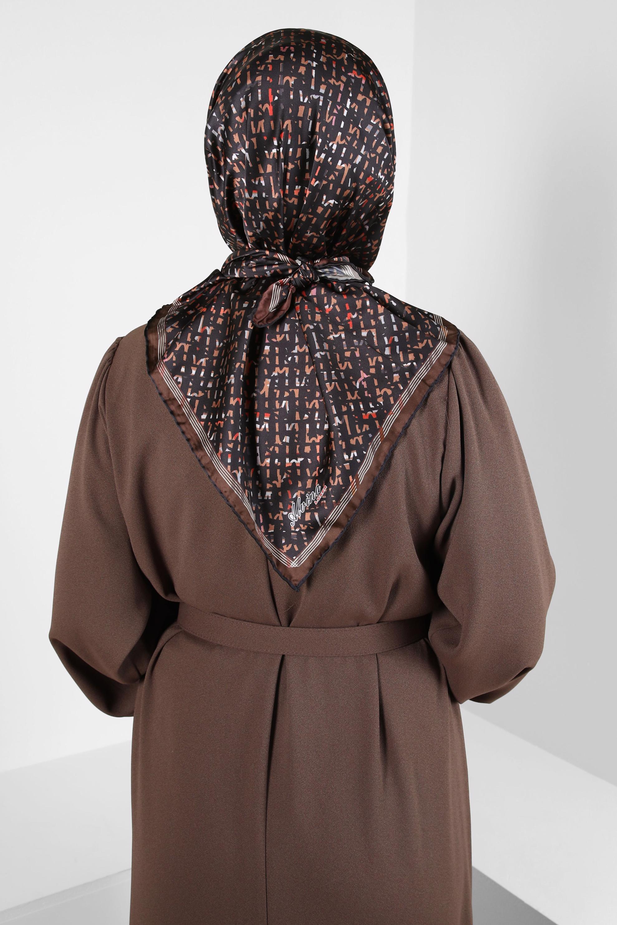 Tesettür giyim KAHVE ALVİNA DESENLİ EŞARP 8412