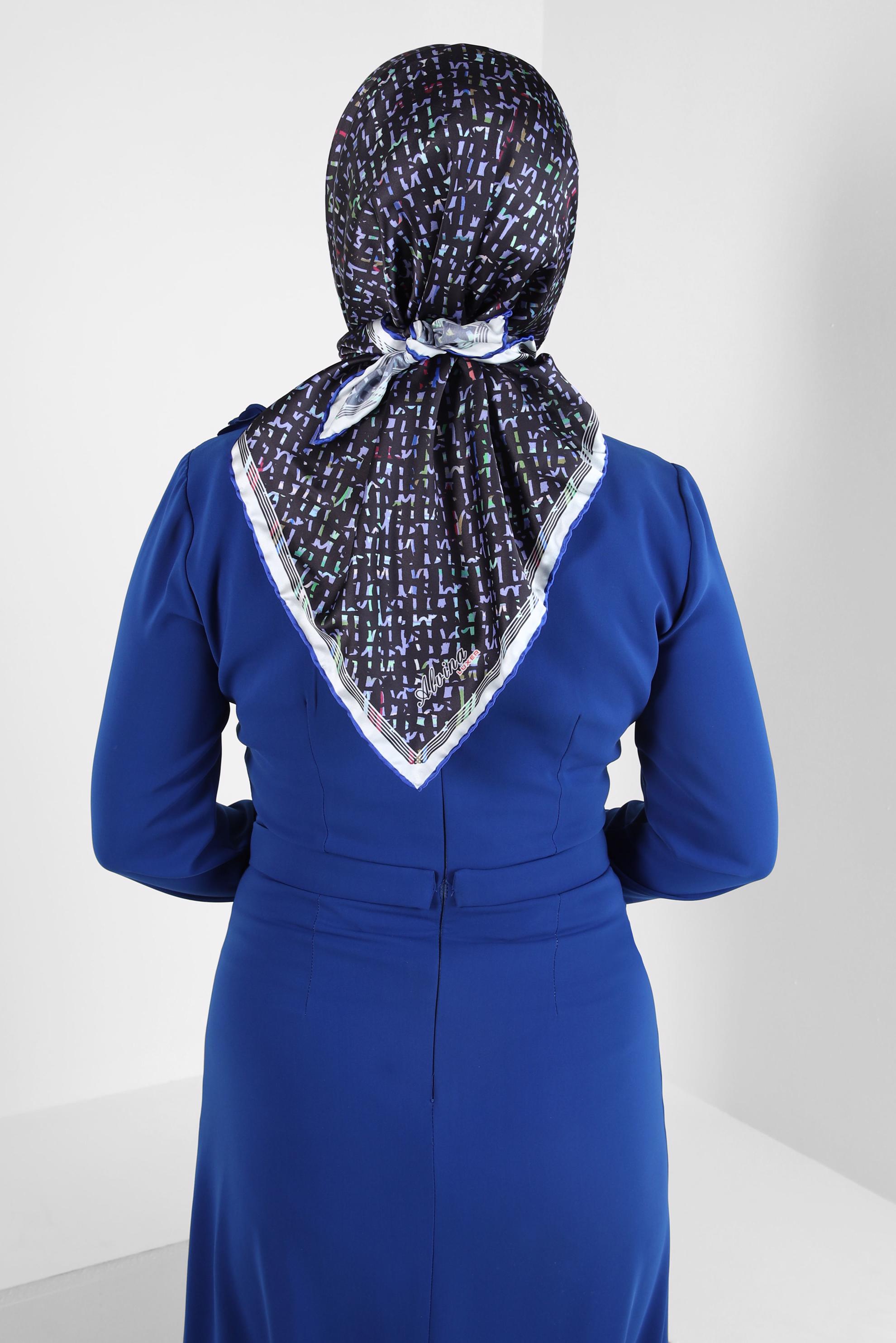 Tesettür giyim LACİVERT ALVİNA DESENLİ EŞARP 8412