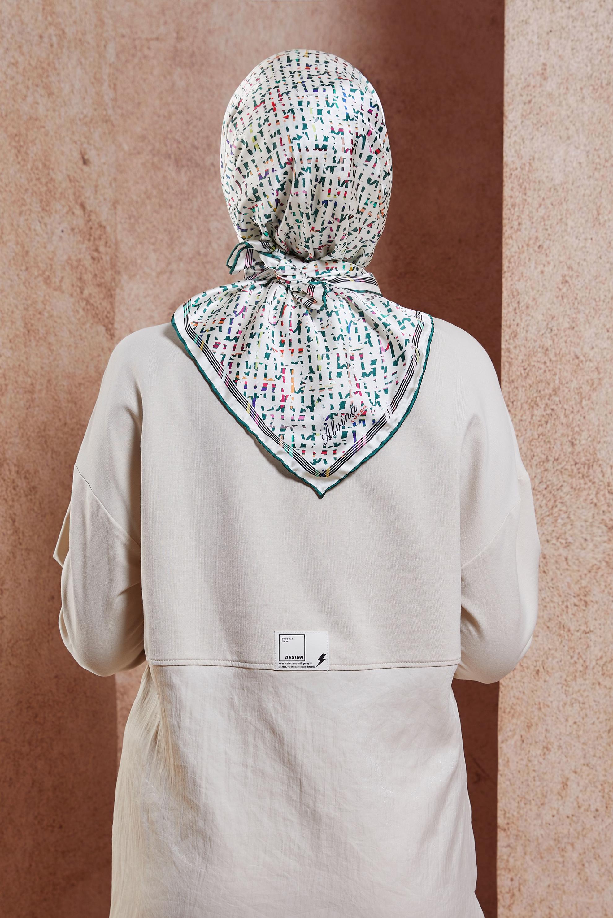 Tesettür giyim YEŞİL ALVİNA DESENLİ EŞARP 8412