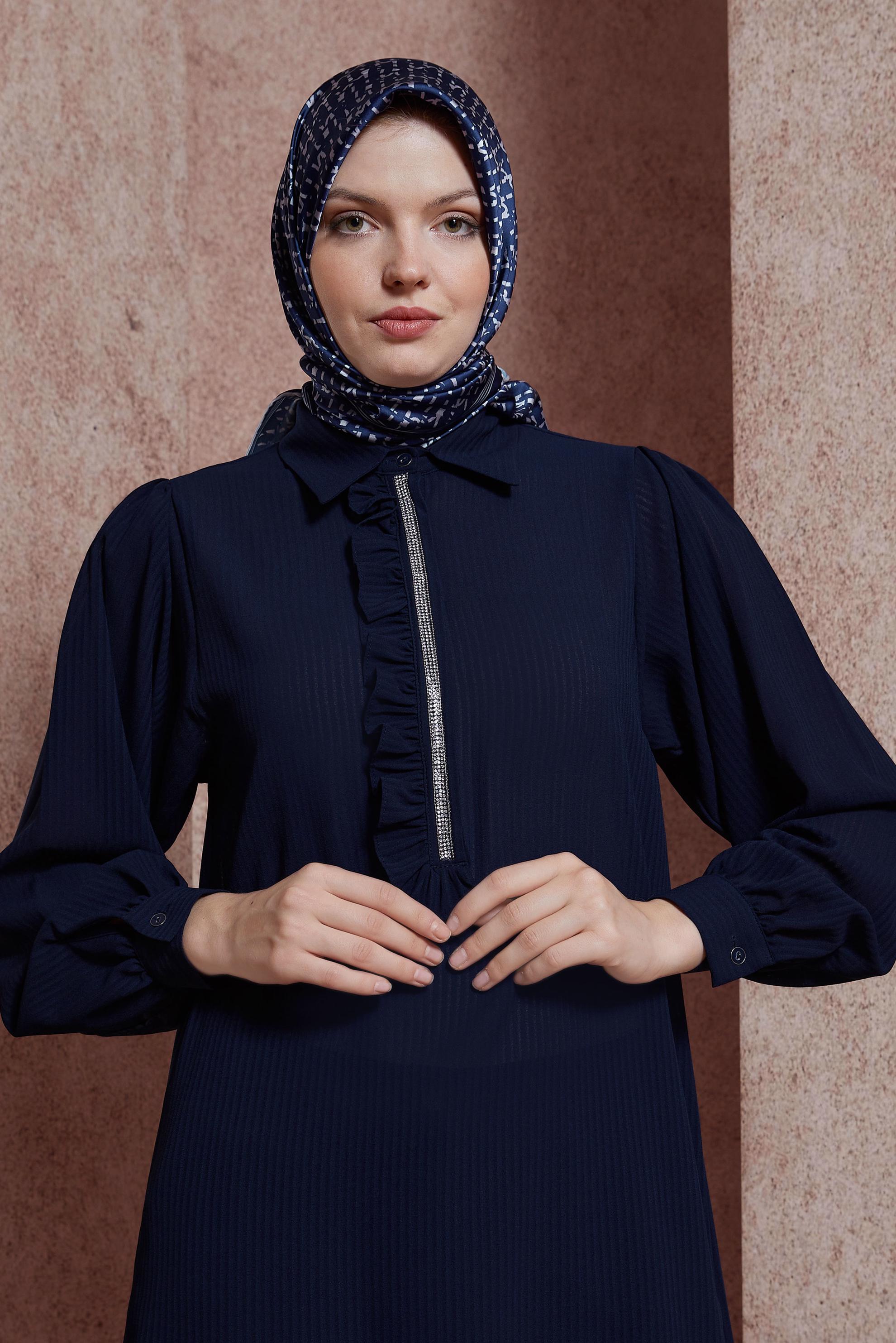 Tesettür giyim LACİVERT ALVİNA DESENLİ EŞARP 8412