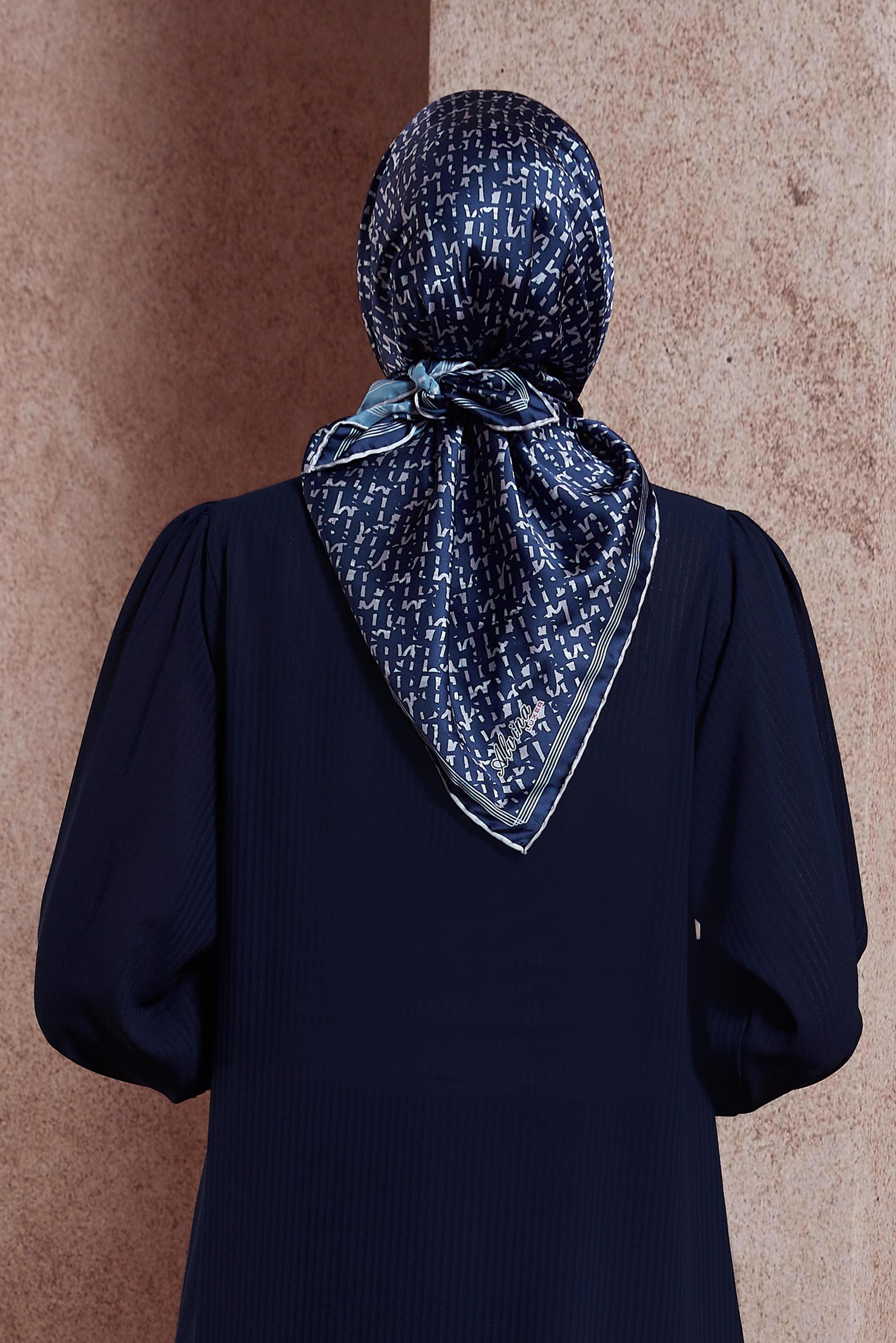 Tesettür giyim LACİVERT ALVİNA DESENLİ EŞARP 8412