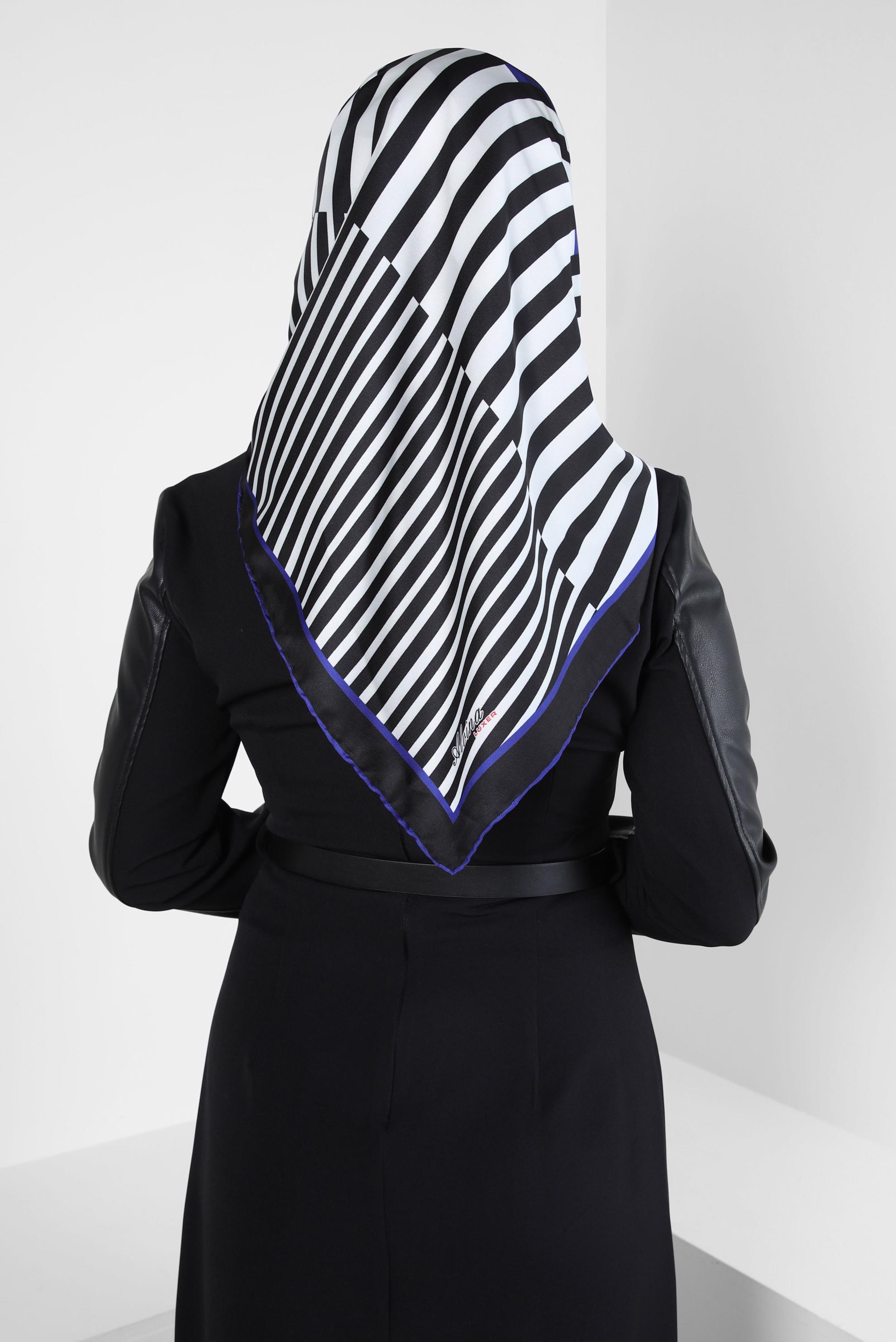 Tesettür giyim SİYAH ALVİNA ÇİZGİLİ EŞARP 8413