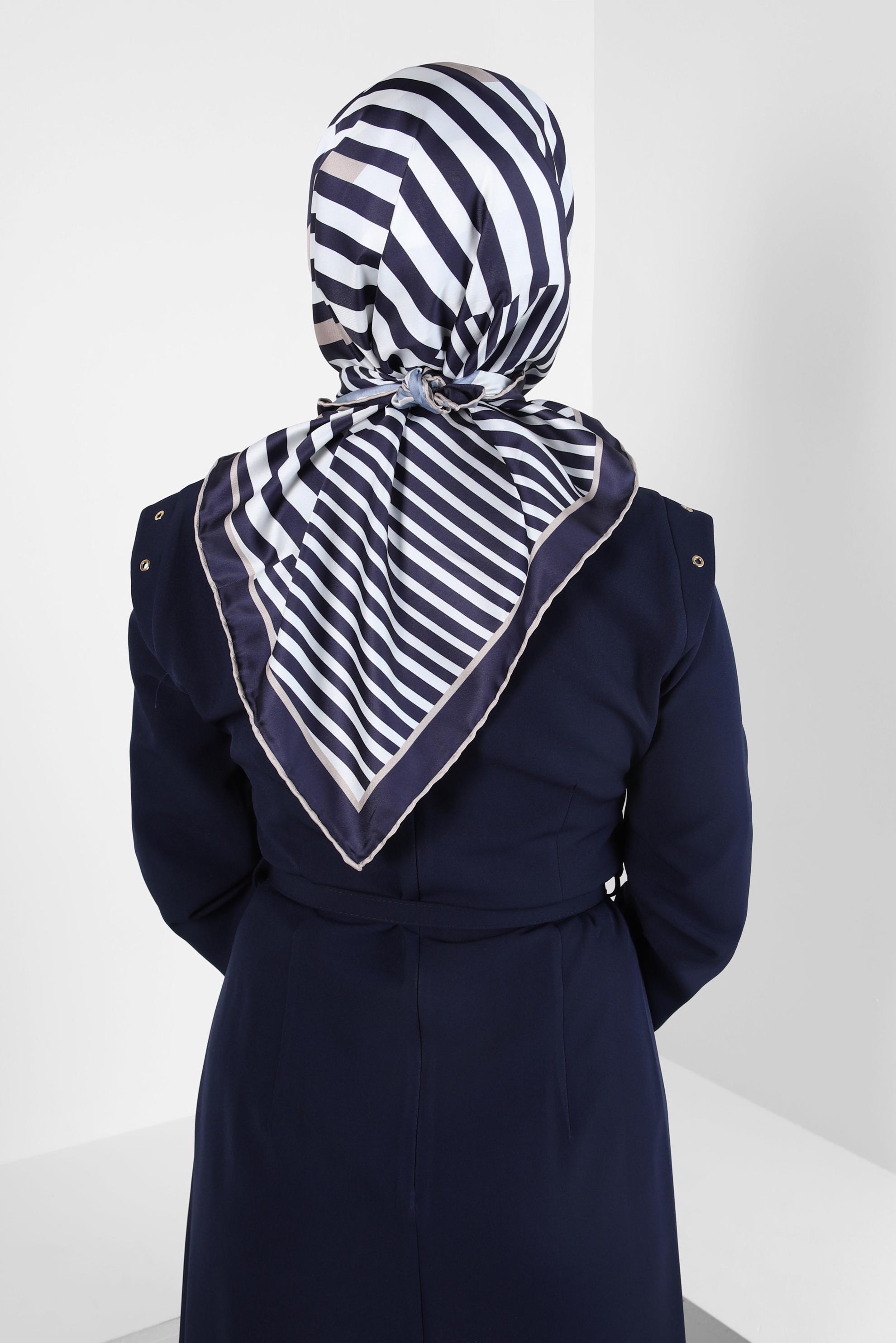 Tesettür giyim LACİVERT ALVİNA ÇİZGİLİ EŞARP 8413