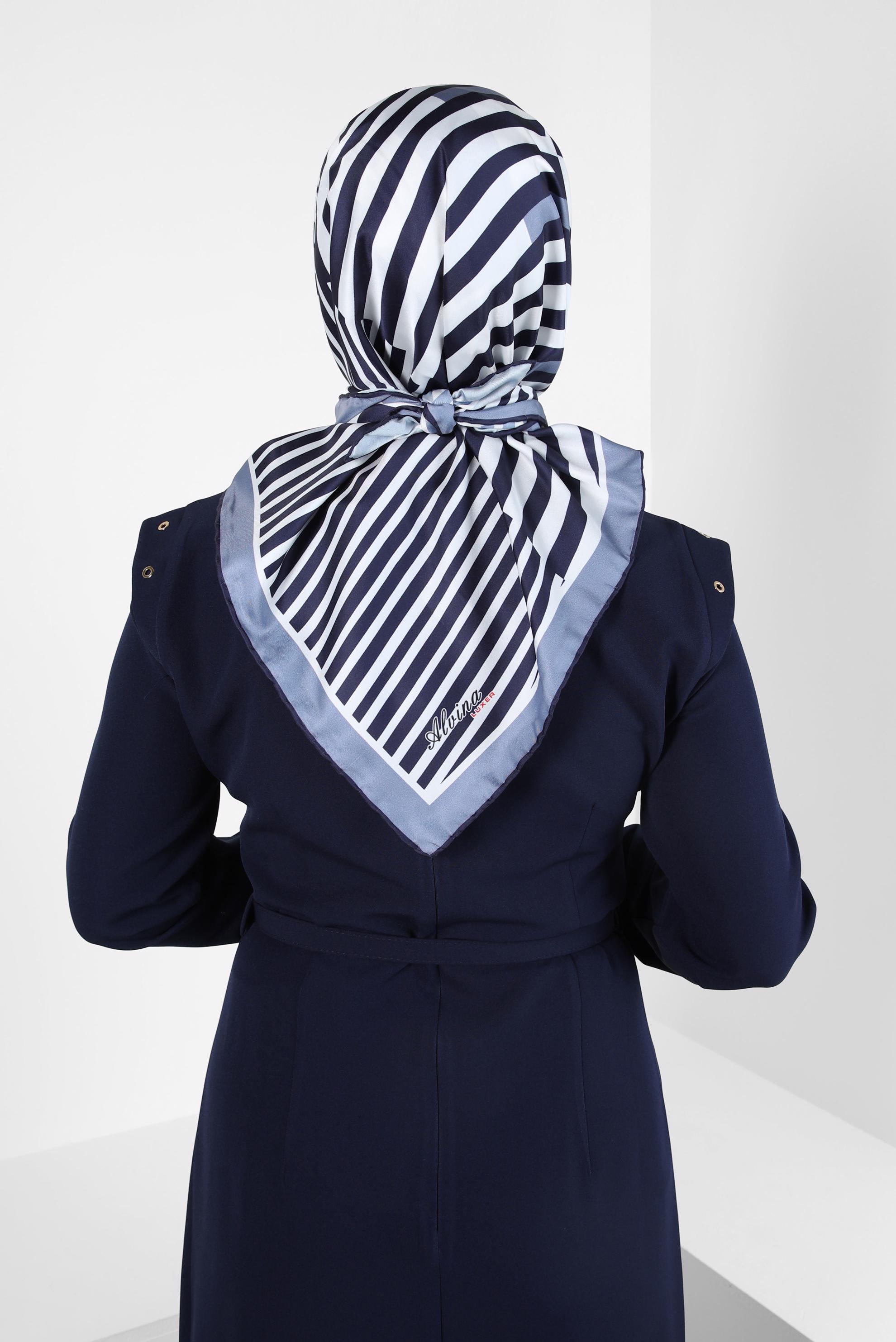 Tesettür giyim LACİVERT ALVİNA ÇİZGİLİ EŞARP 8413