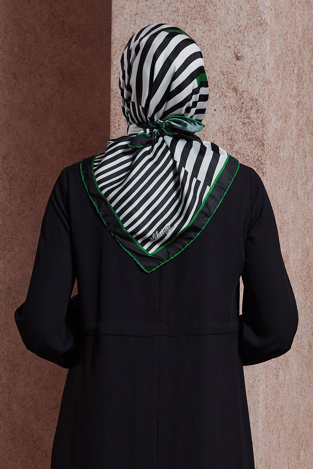 Tesettür giyim SİYAH ALVİNA ÇİZGİLİ EŞARP 8413