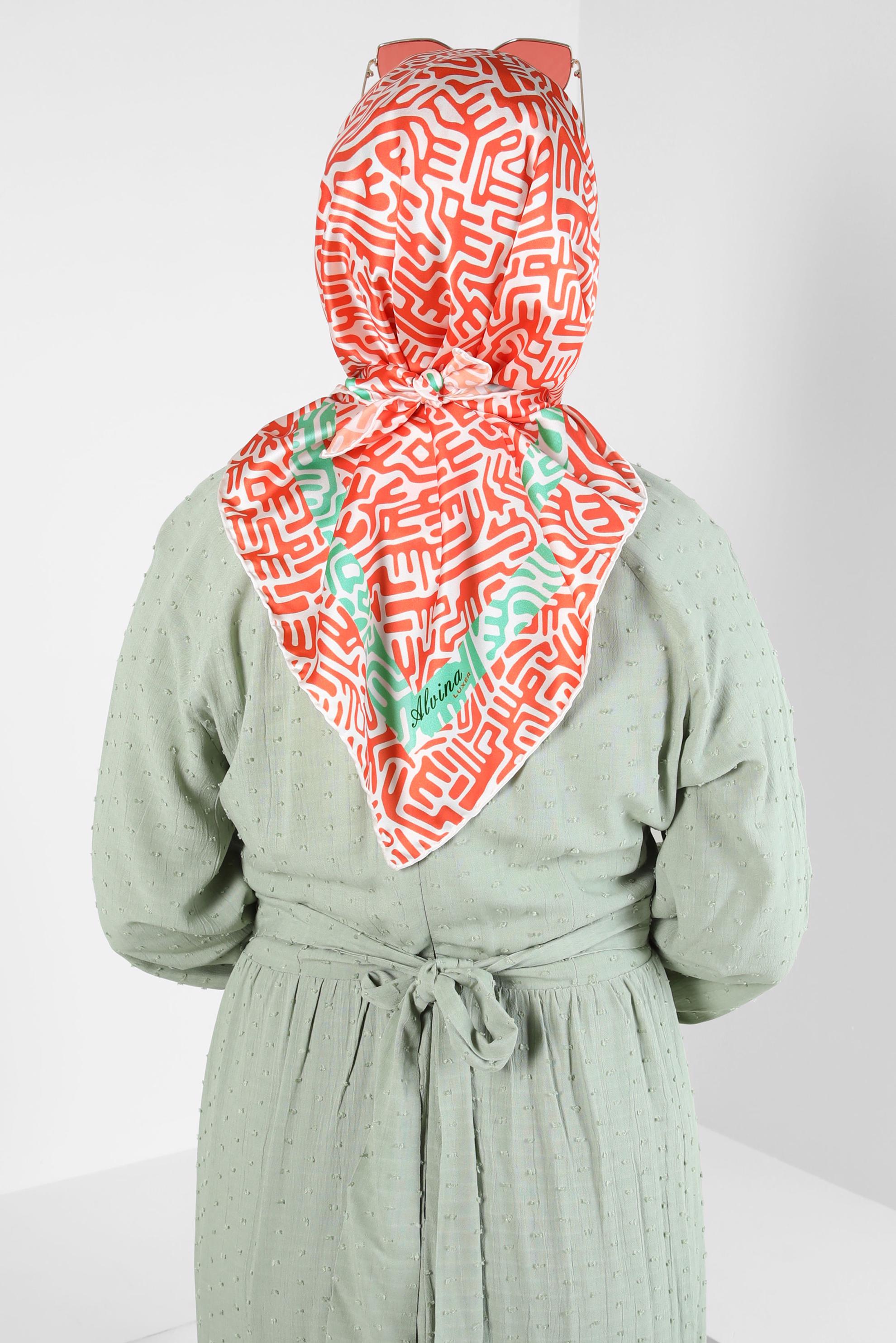 Tesettür giyim TURUNCU ALVİNA DESENLİ EŞARP 8414