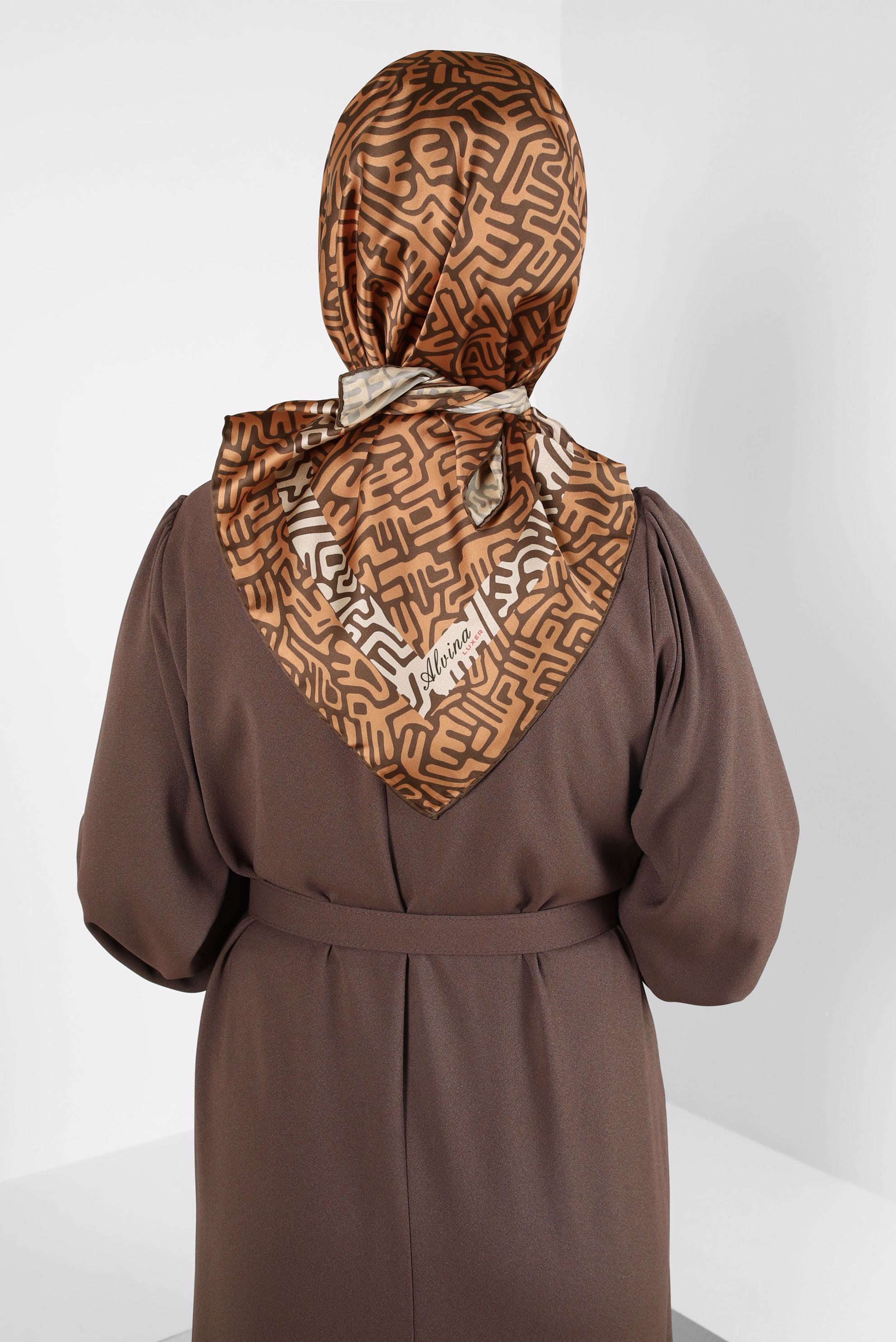 Tesettür giyim KAHVE ALVİNA DESENLİ EŞARP 8414
