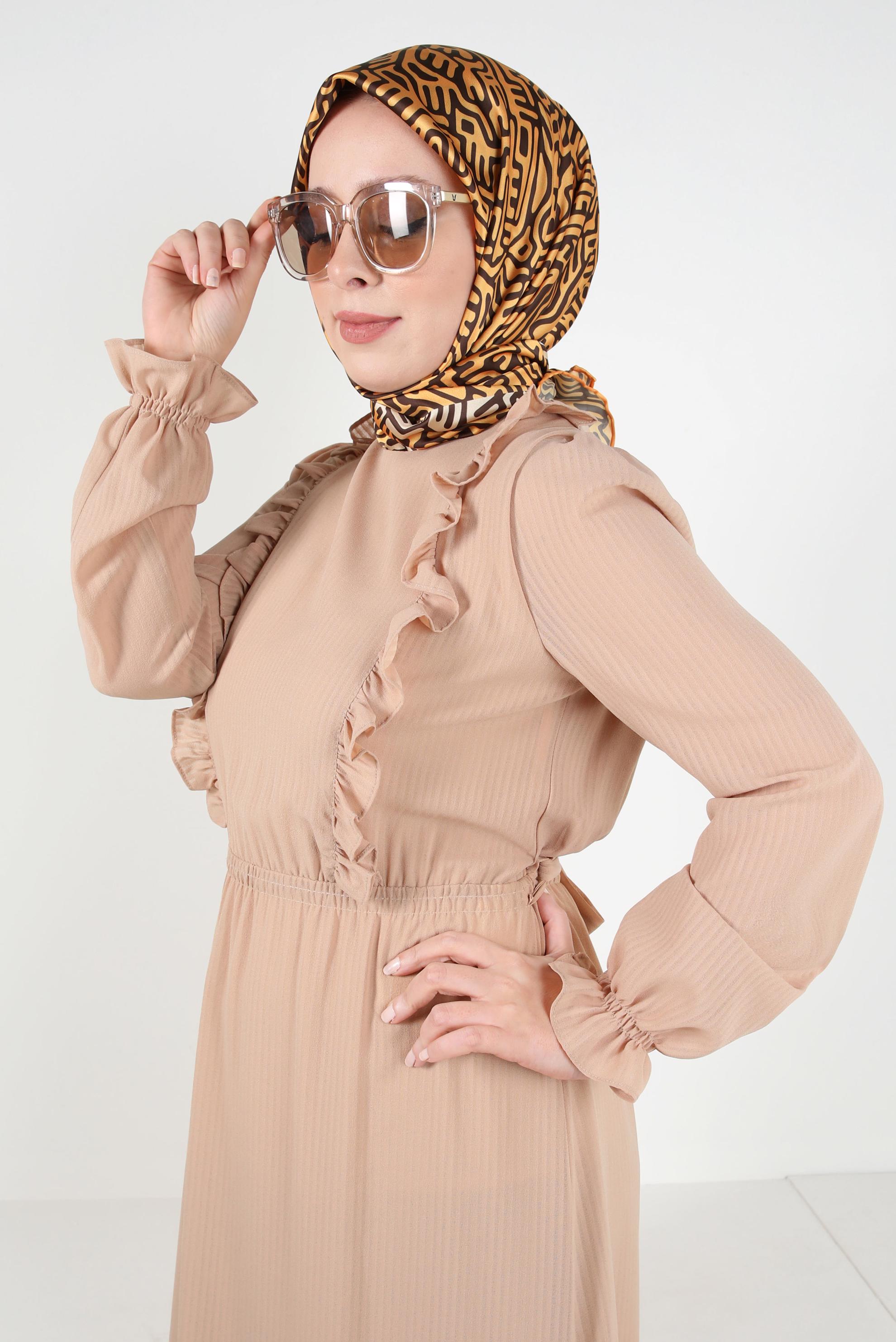 Tesettür giyim SARI ALVİNA DESENLİ EŞARP 8414