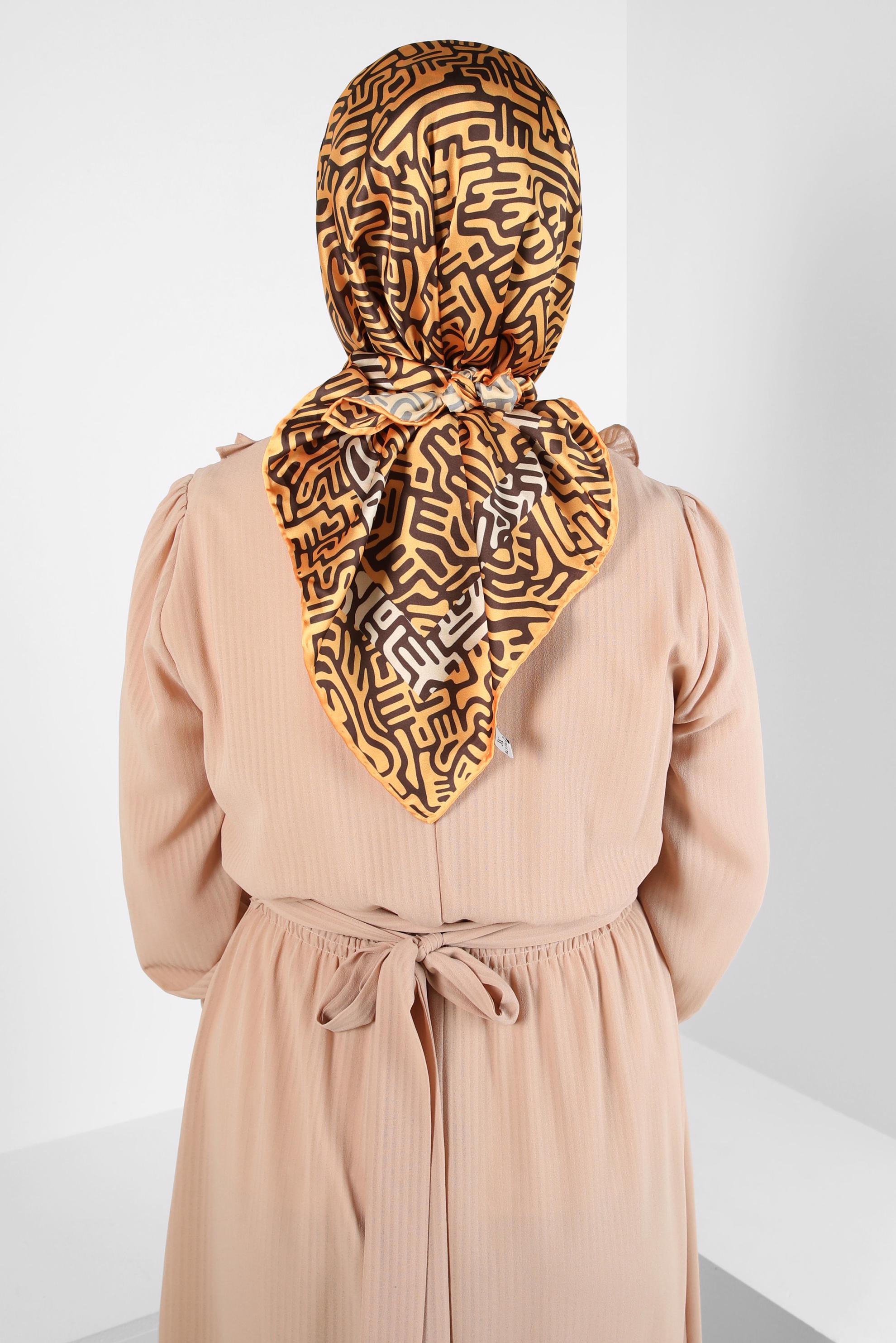 Tesettür giyim SARI ALVİNA DESENLİ EŞARP 8414