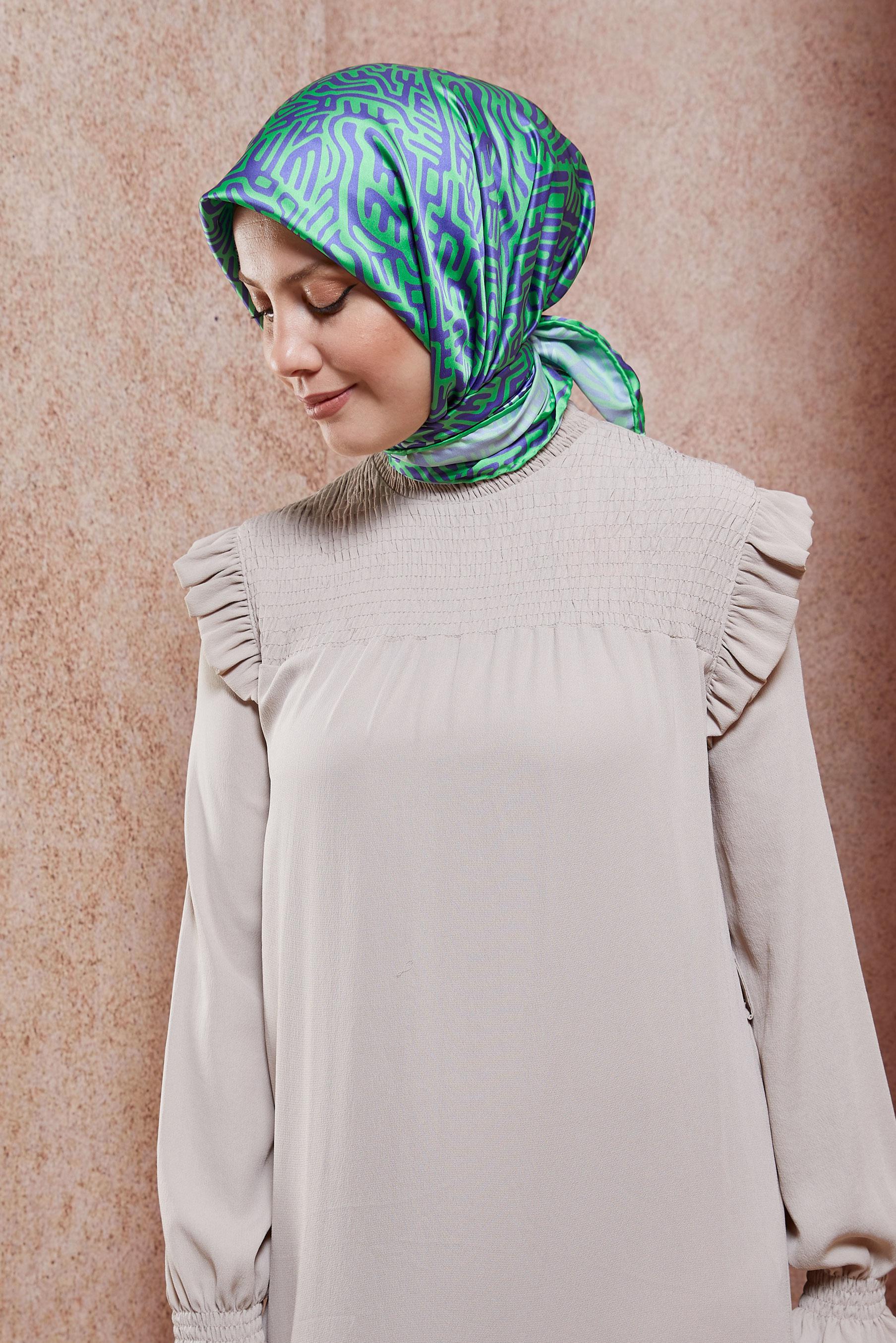 Tesettür giyim YEŞİL ALVİNA DESENLİ EŞARP 8414