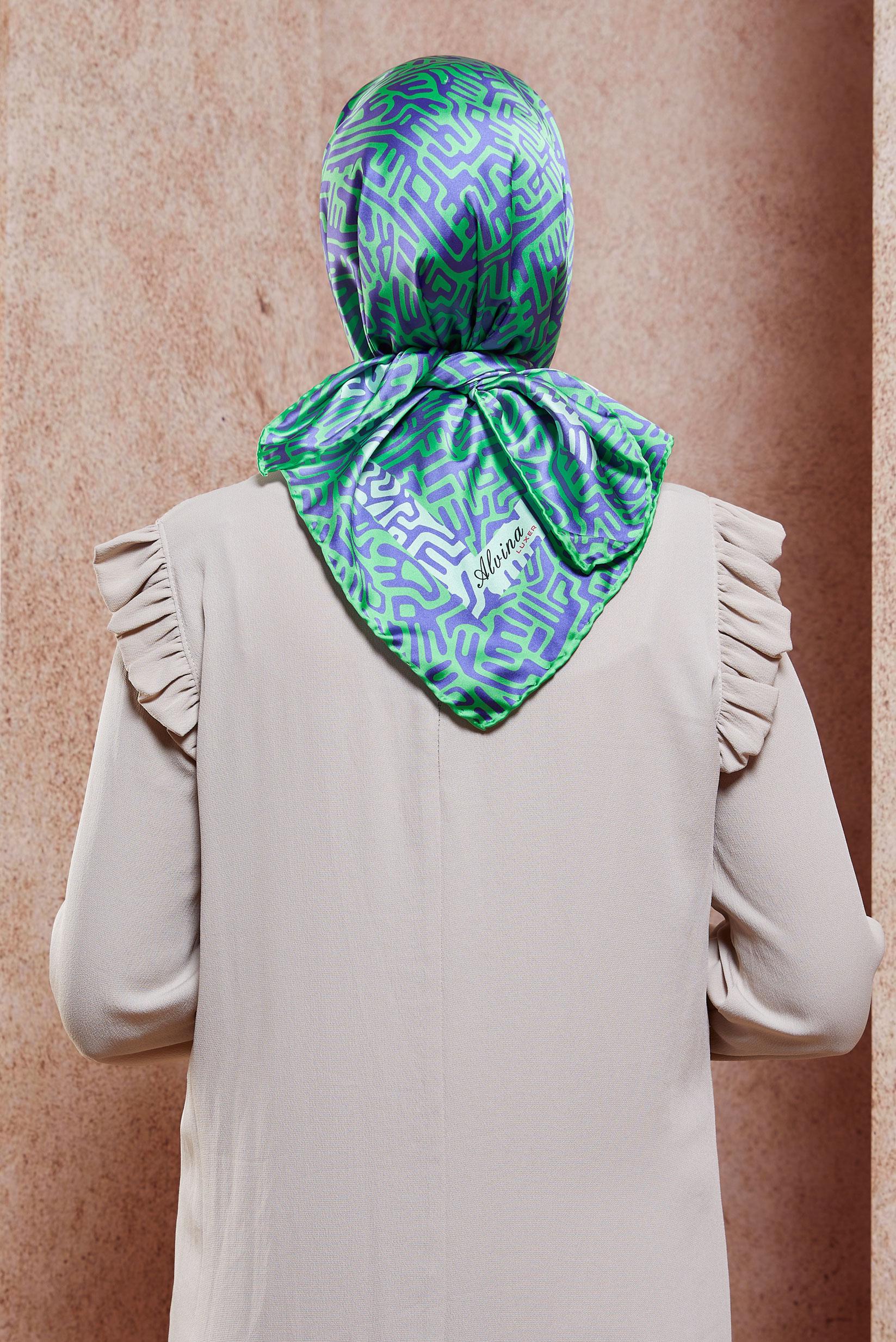 Tesettür giyim YEŞİL ALVİNA DESENLİ EŞARP 8414