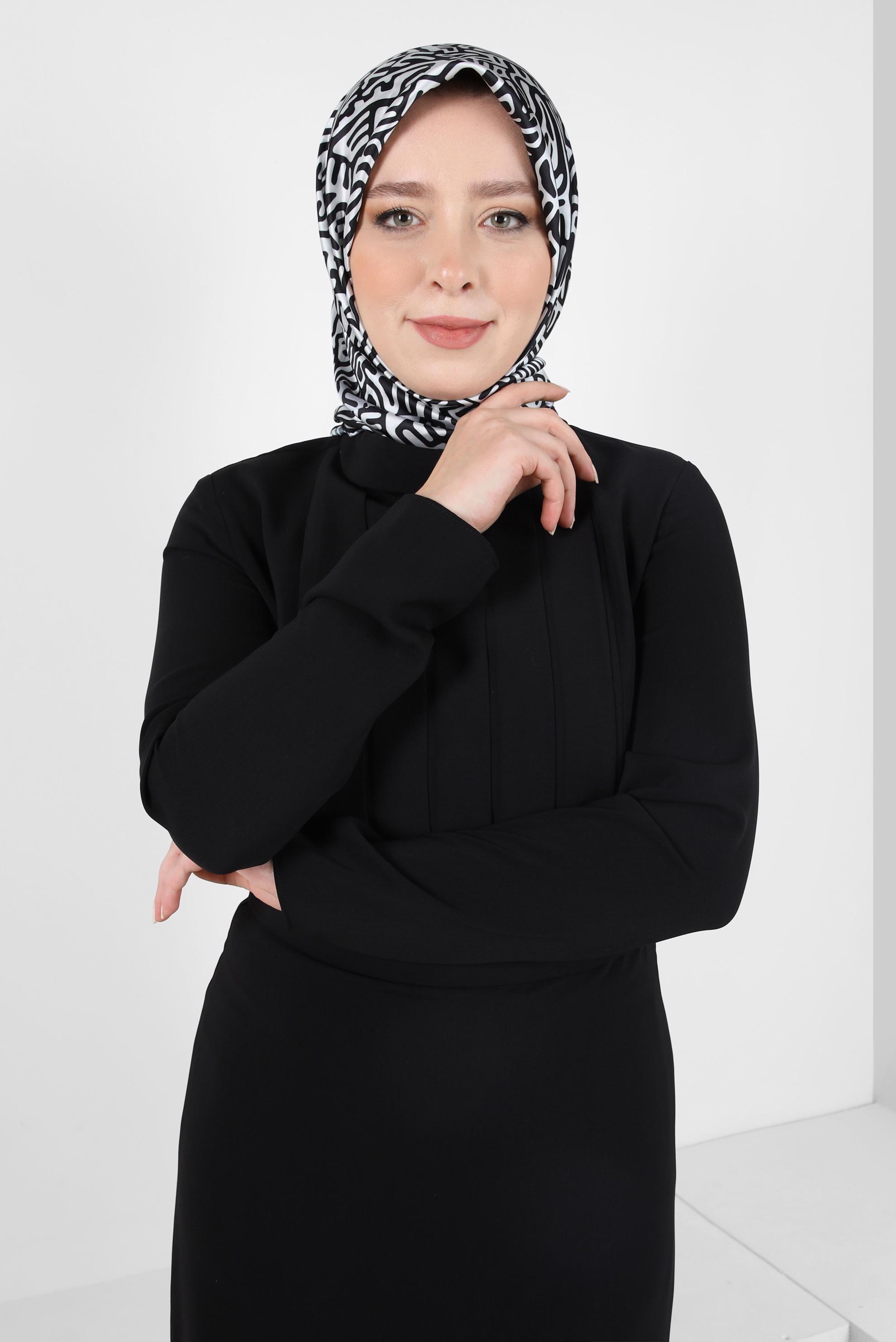 Tesettür giyim SİYAH ALVİNA DESENLİ EŞARP 8414