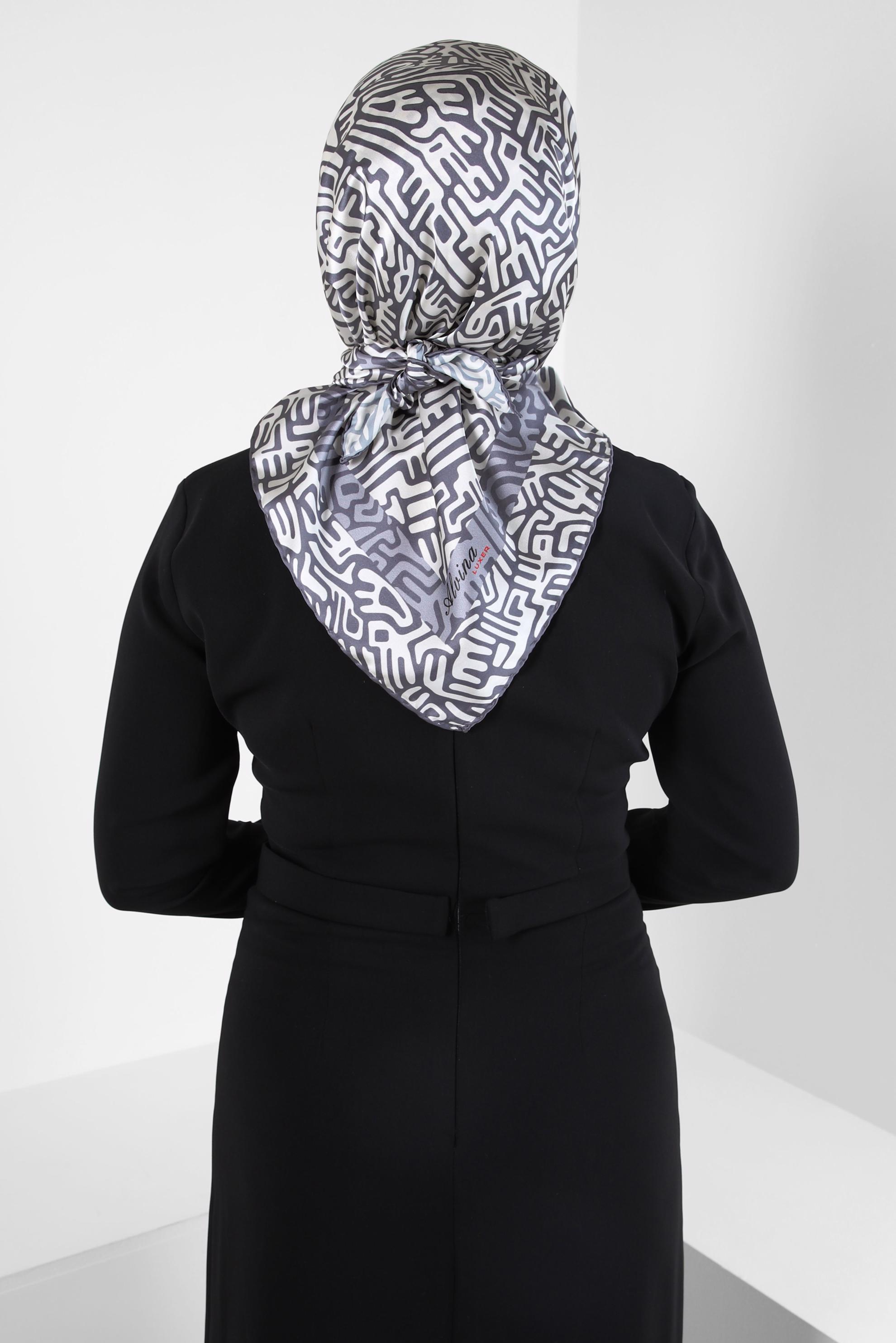 Tesettür giyim GRİ ALVİNA DESENLİ EŞARP 8414