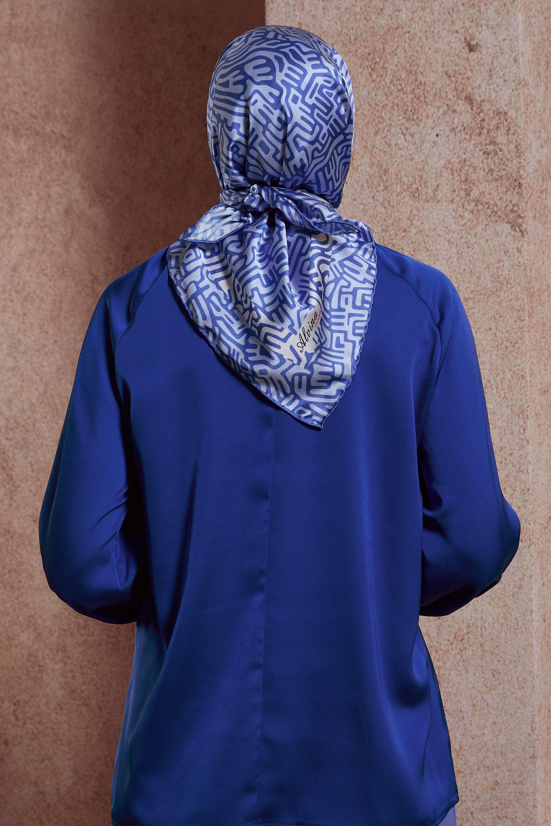 Tesettür giyim LACİVERT ALVİNA DESENLİ EŞARP 8414