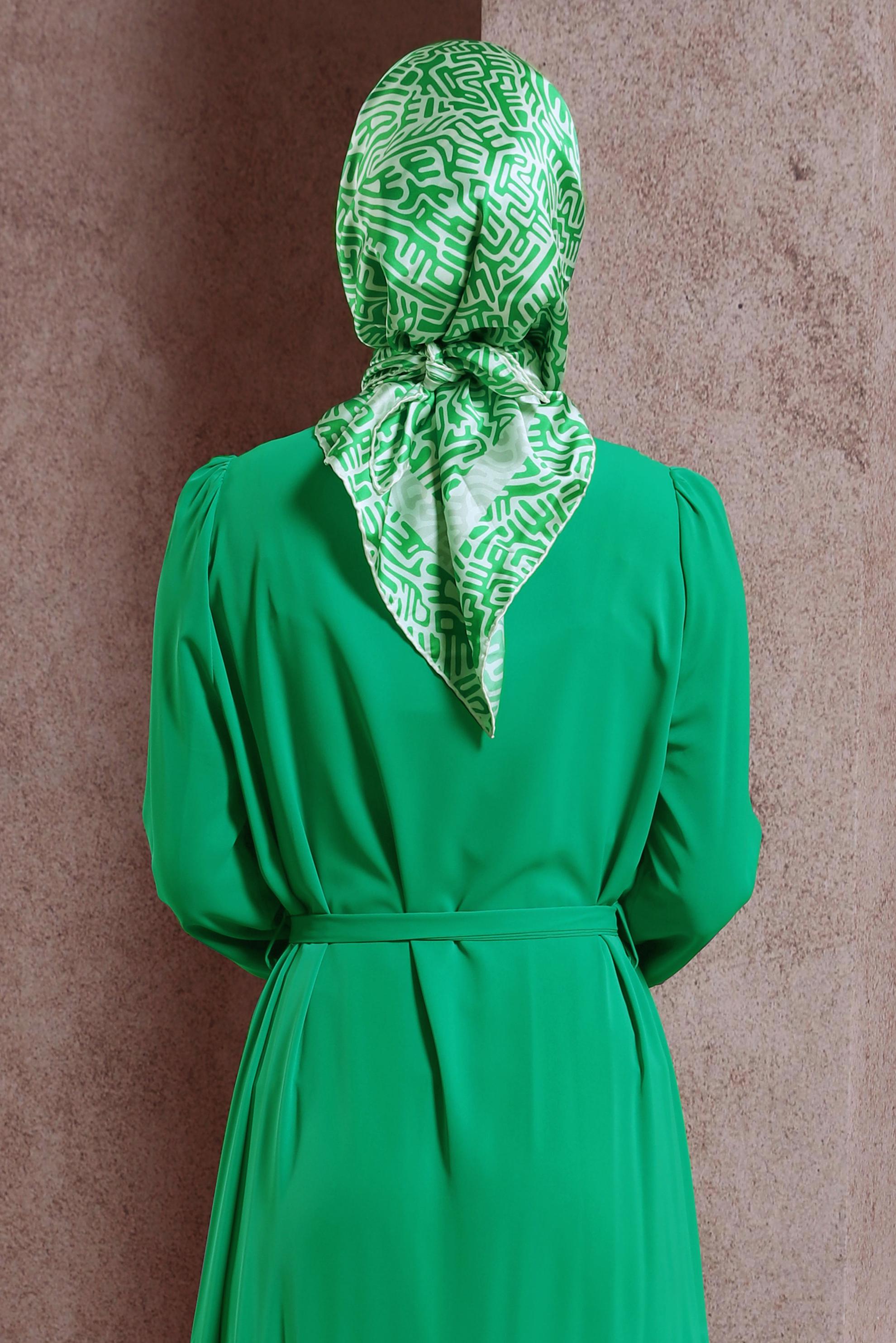 Tesettür giyim YEŞİL ALVİNA DESENLİ EŞARP 8414