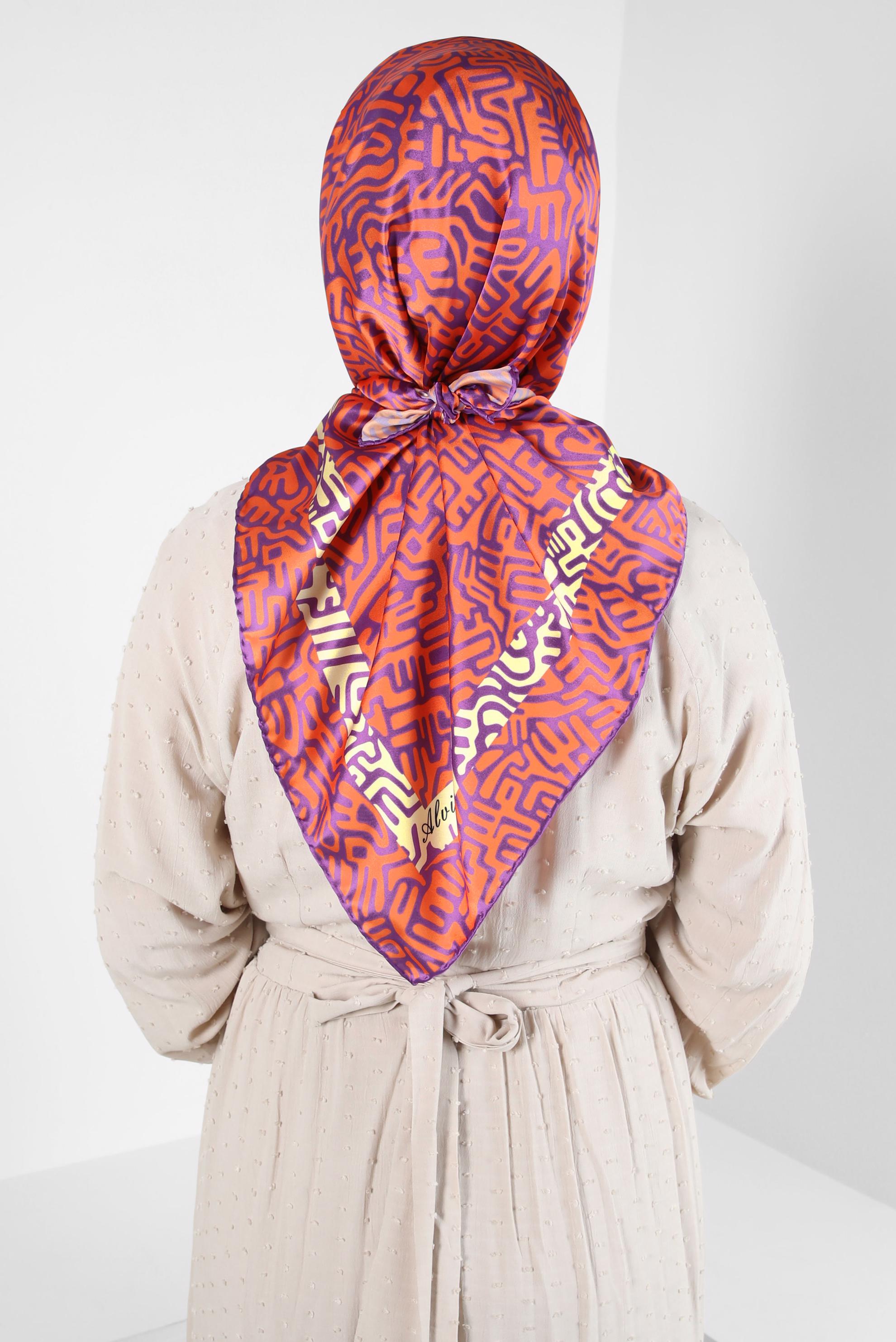 Tesettür giyim MOR ALVİNA DESENLİ EŞARP 8414