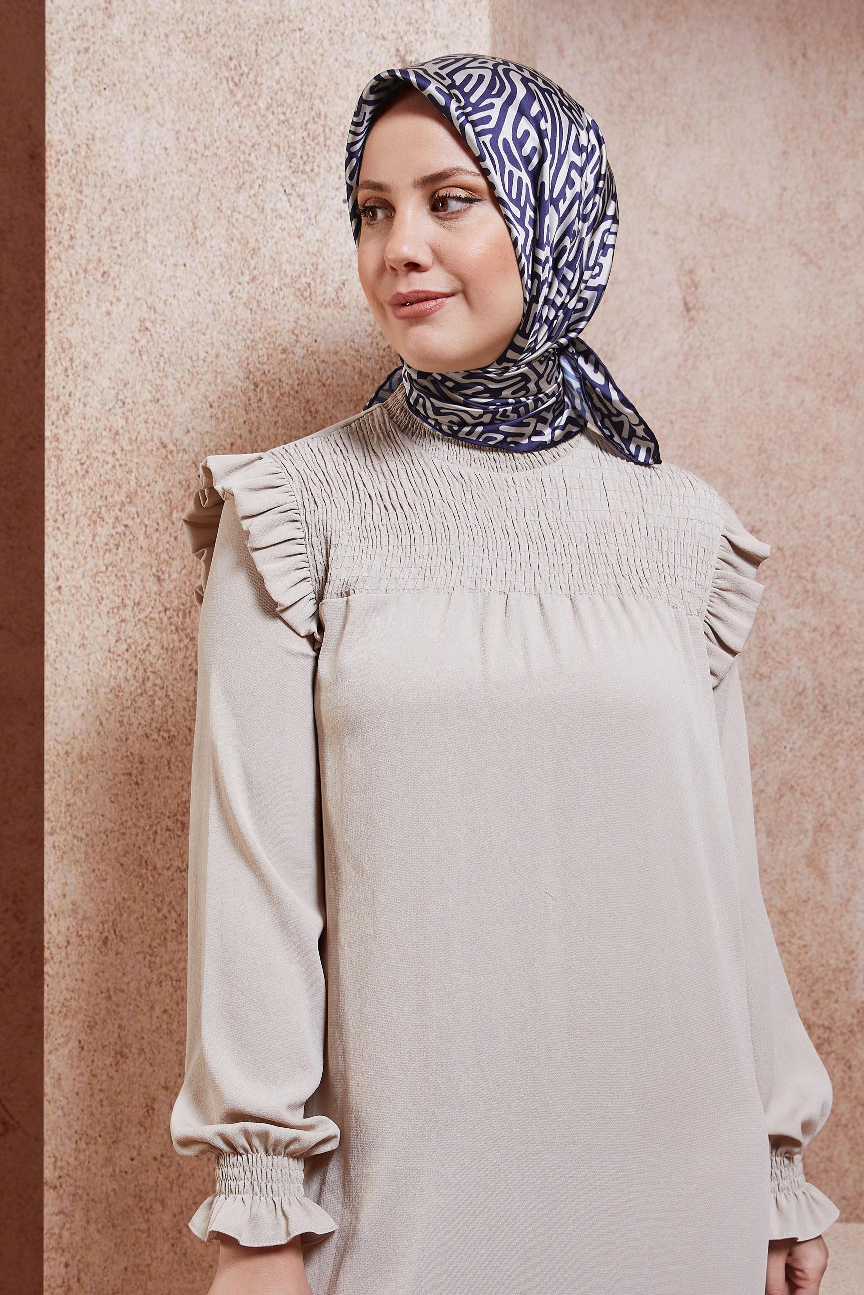 Tesettür giyim LACİVERT ALVİNA DESENLİ EŞARP 8414